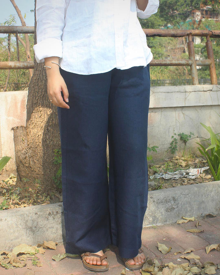 Pure Linen Pants - Navy Blue