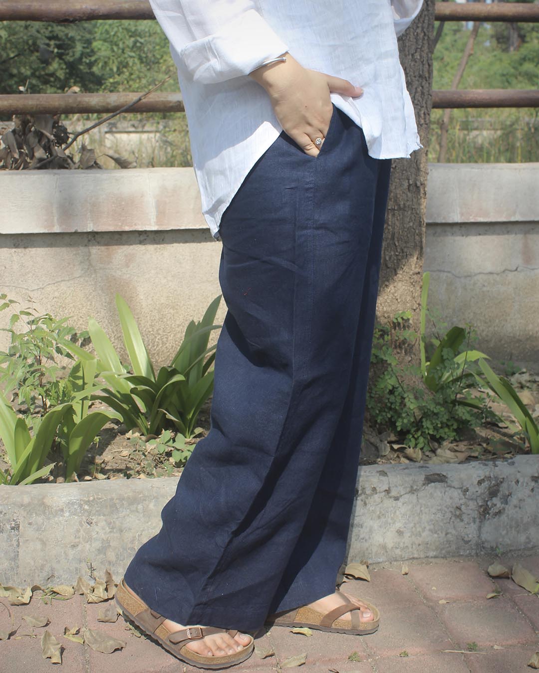 Pure Linen Pants - Navy Blue