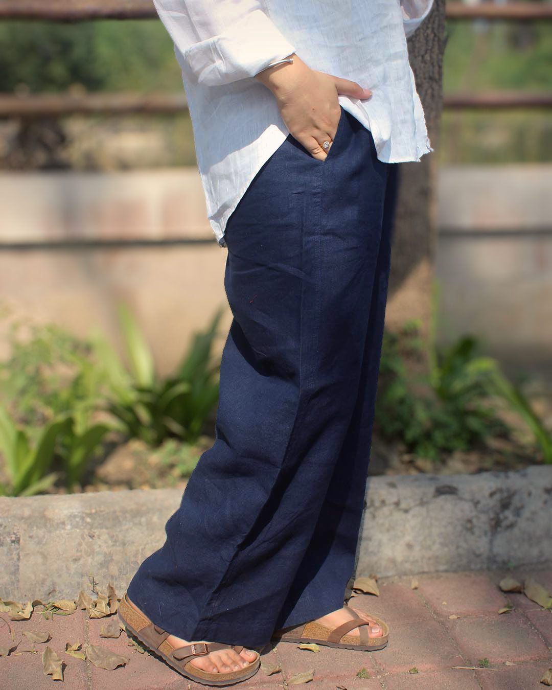 Pure Linen Pants - Navy Blue