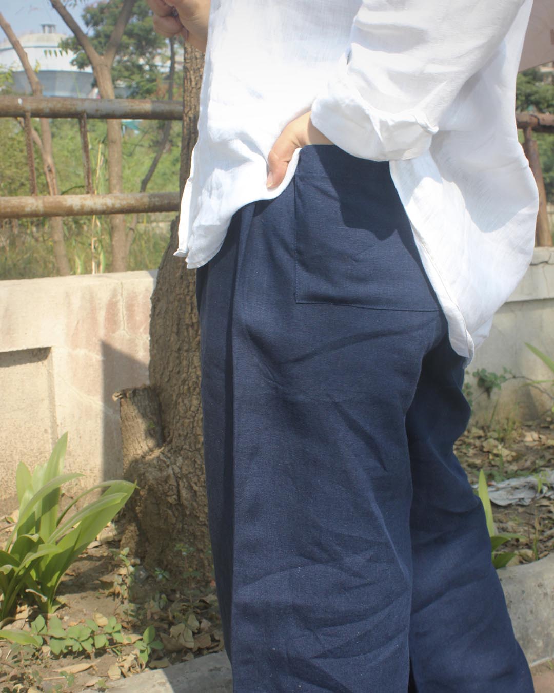 Pure Linen Pants - Navy Blue