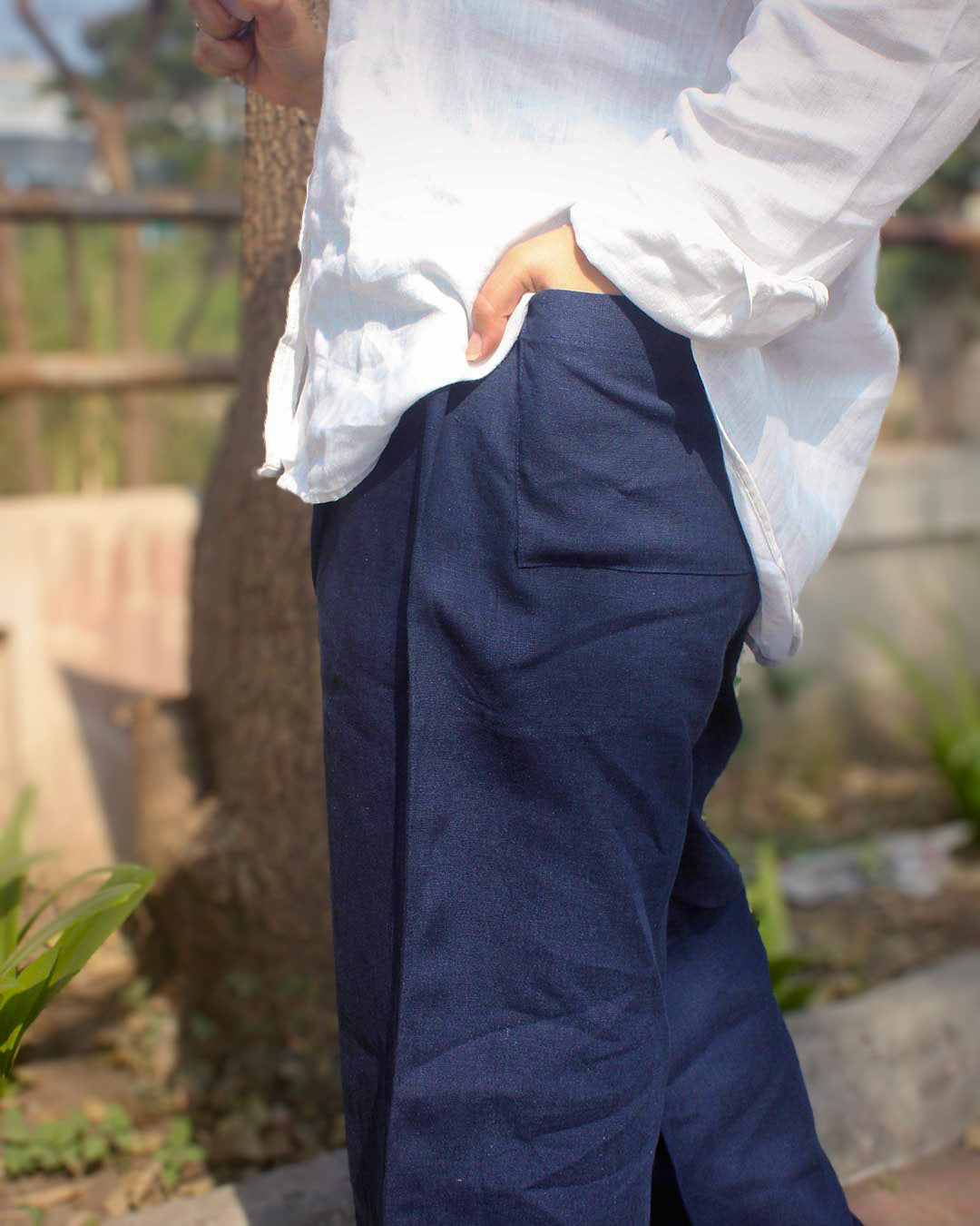 Pure Linen Pants - Navy Blue