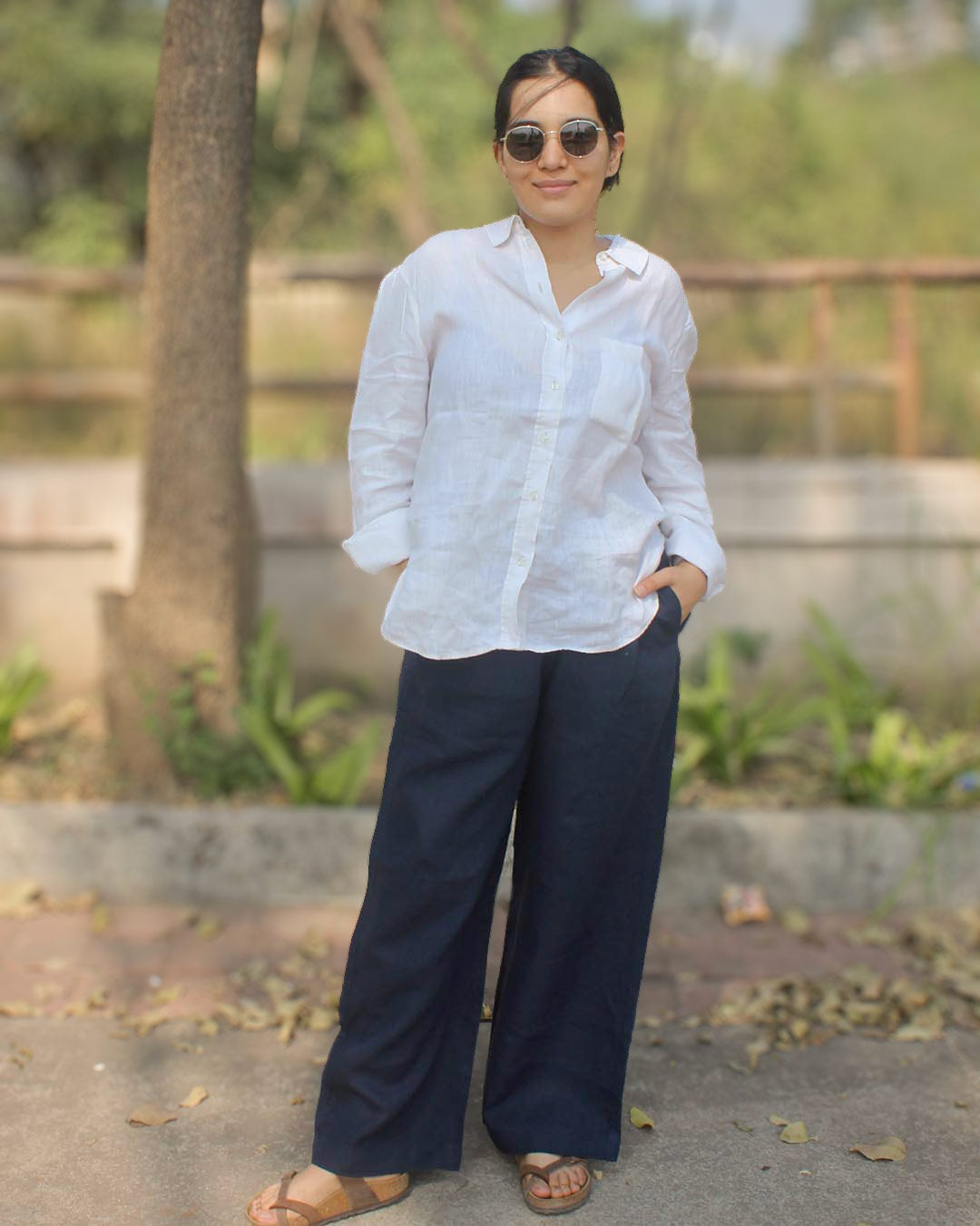 Pure Linen Pants - Navy Blue