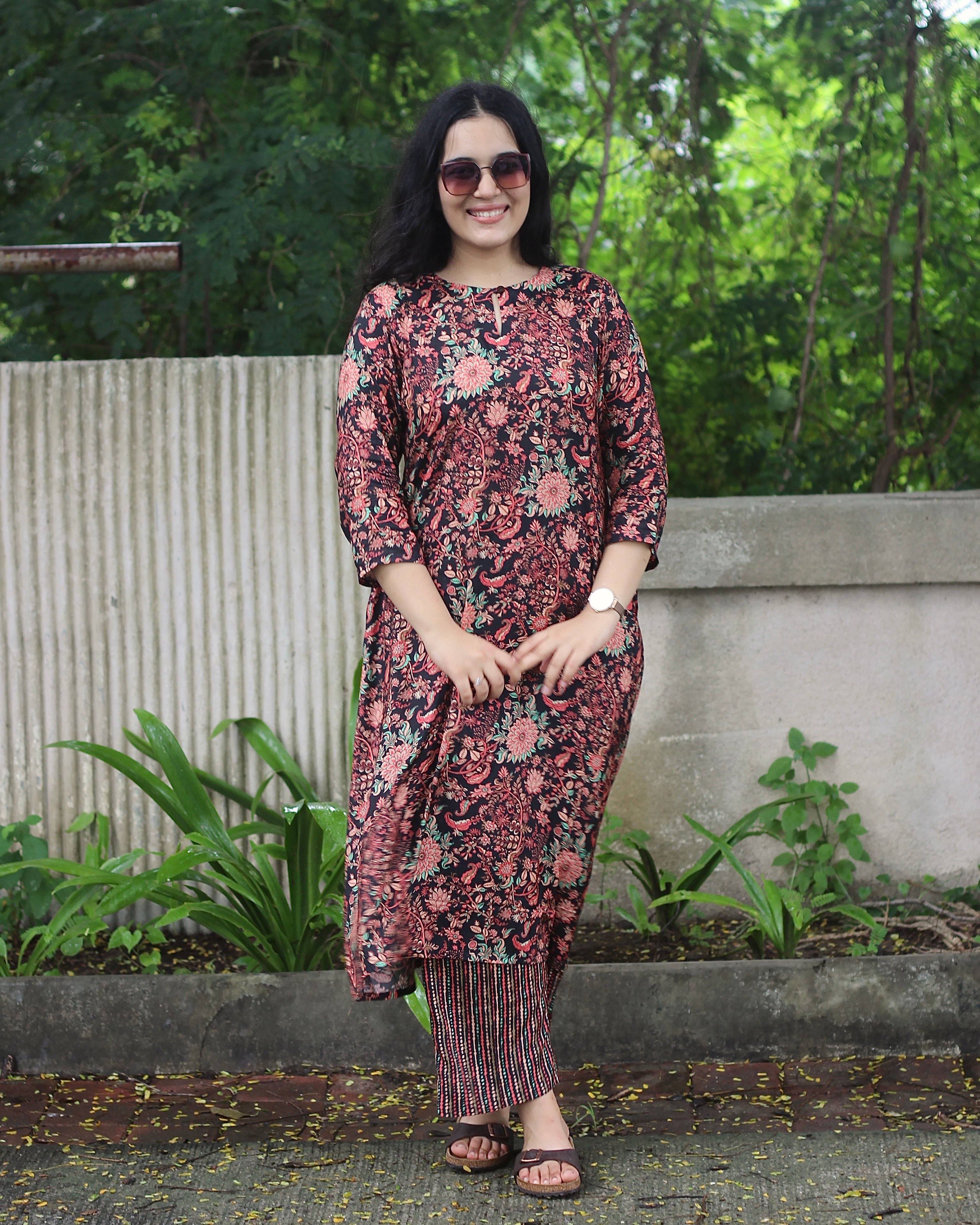 Black Printed Pure Muslin Kurta Set |Breezy Ethnic Wear