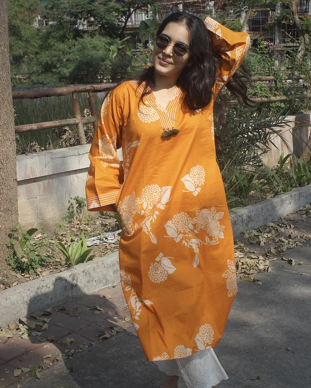 Orange printed Long Kurta