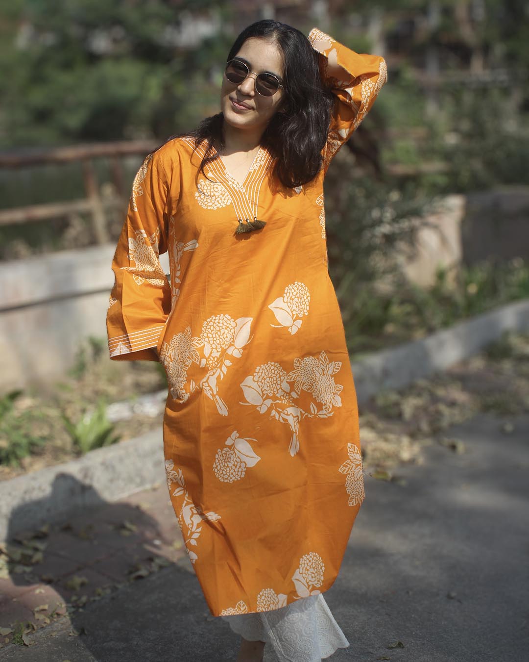 Orange printed Long Kurta