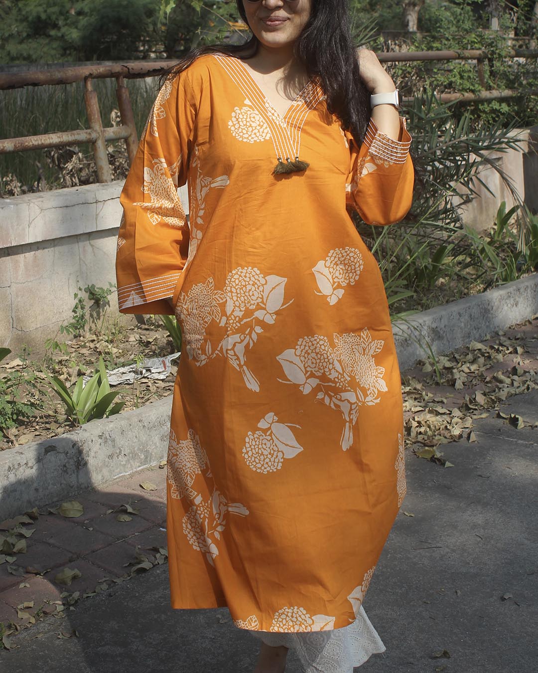 Orange printed Long Kurta