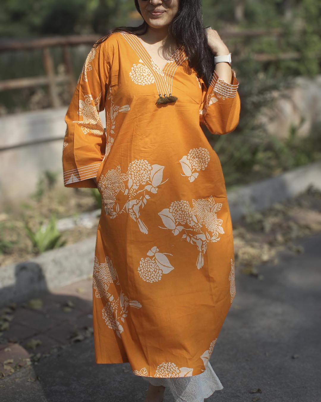 Orange printed Long Kurta