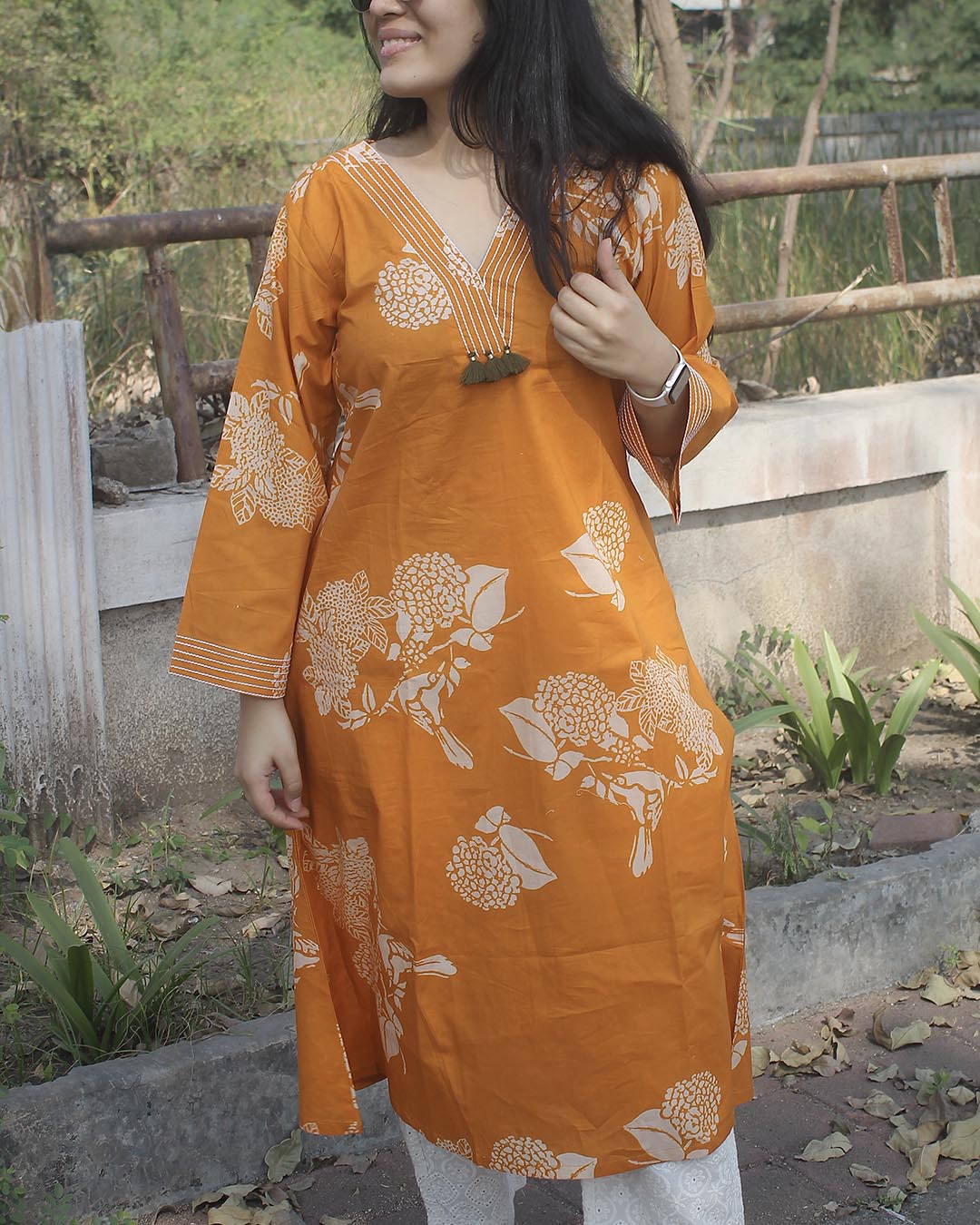 Orange printed Long Kurta
