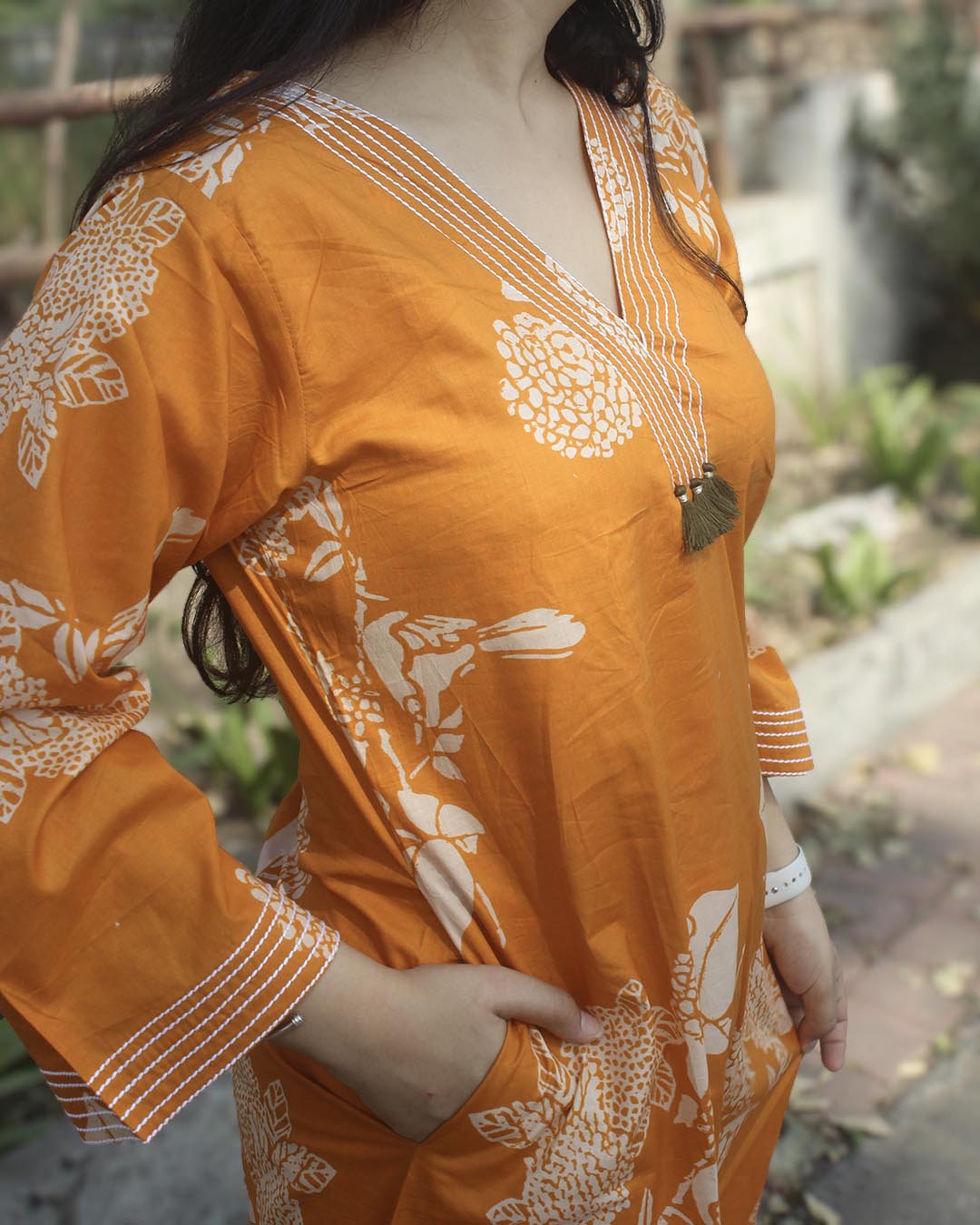 Orange printed Long Kurta