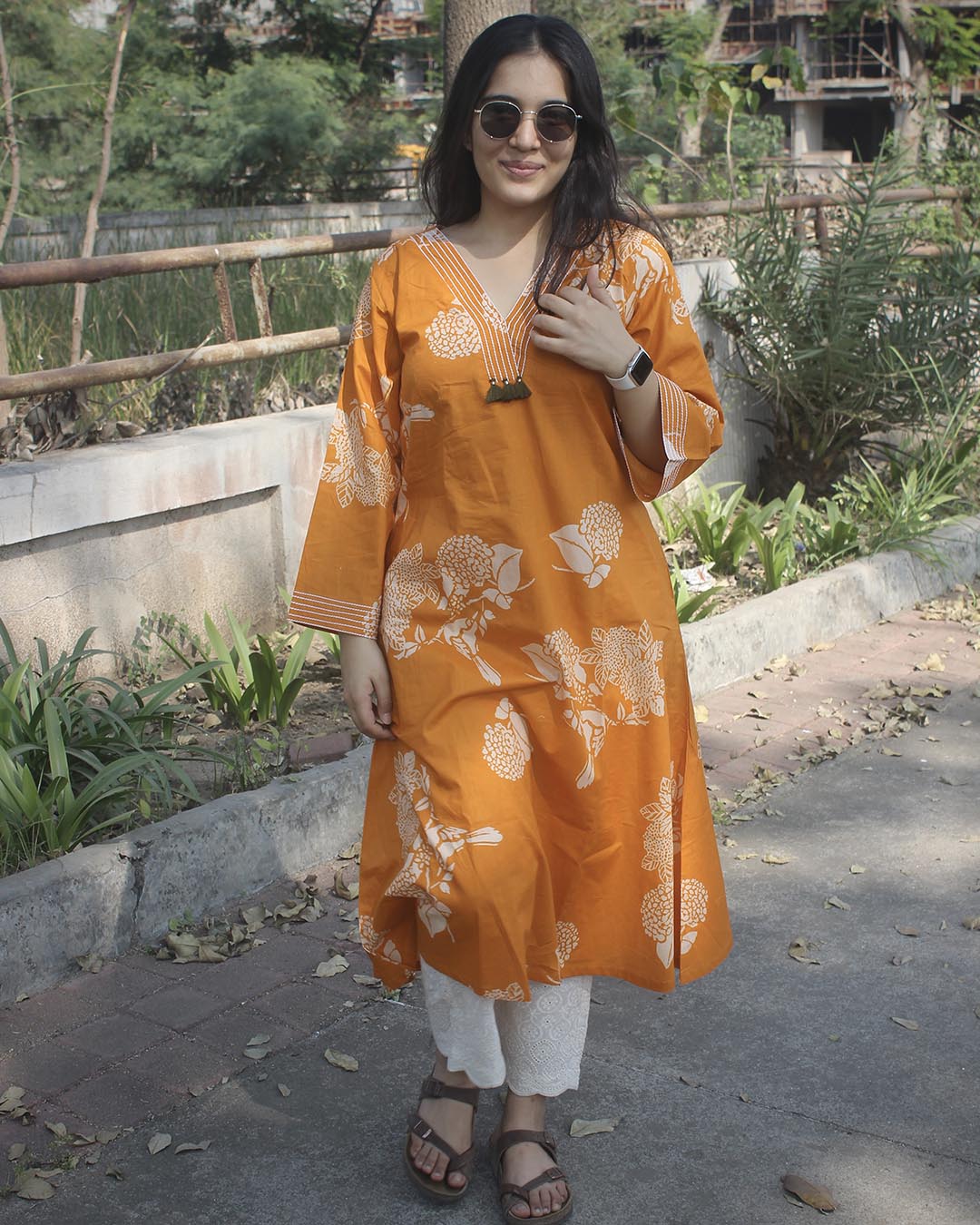 Orange printed Long Kurta