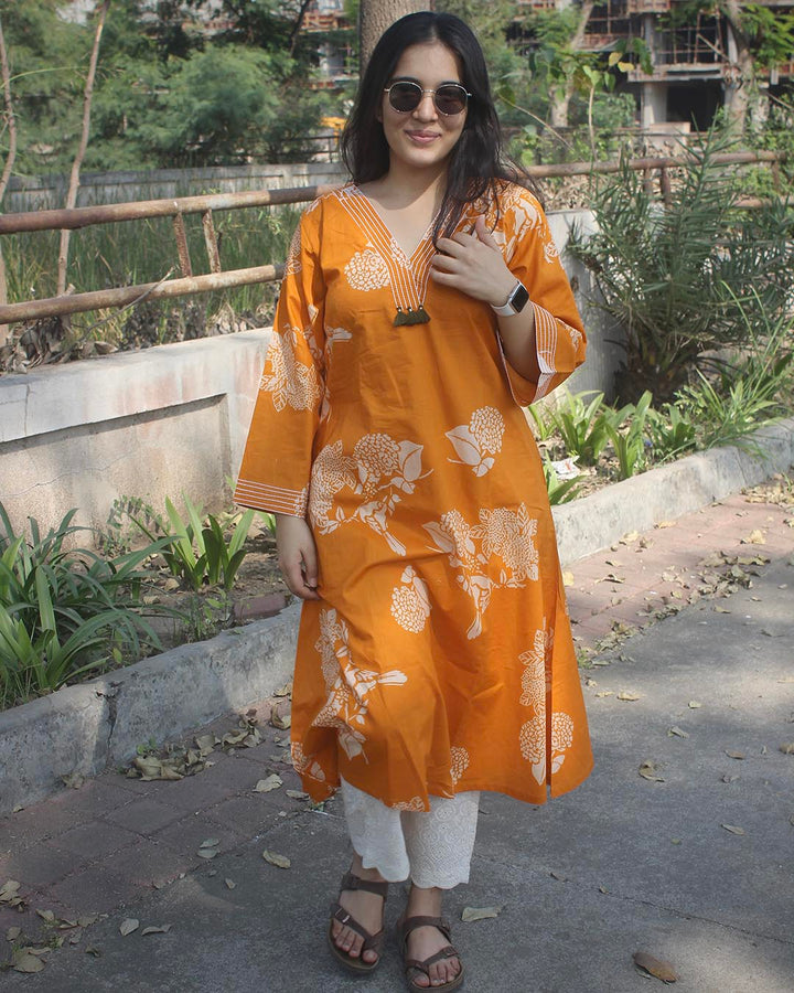 Orange printed Long Kurta