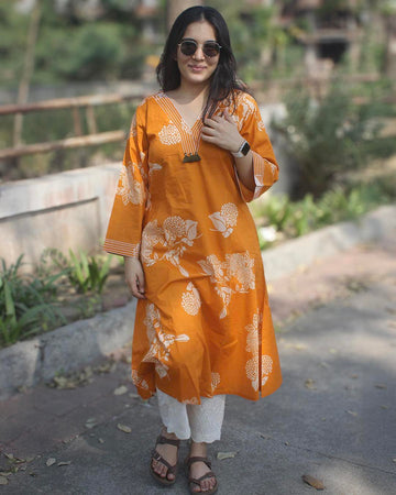 Orange printed Long Kurta