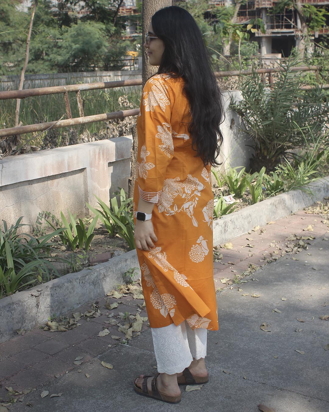 Orange printed Long Kurta