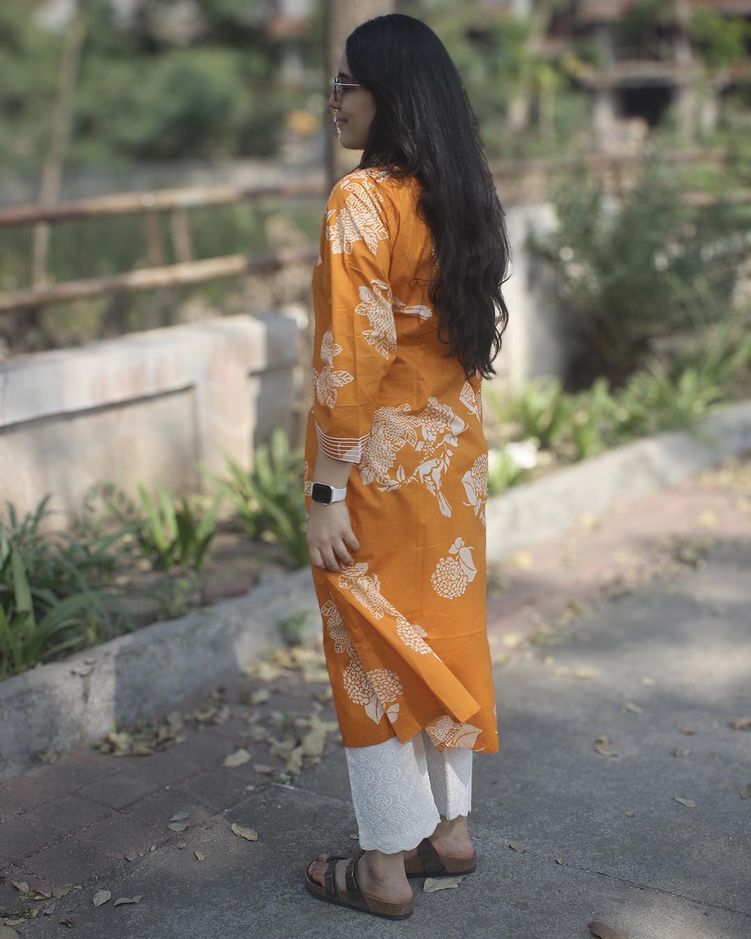 Orange printed Long Kurta