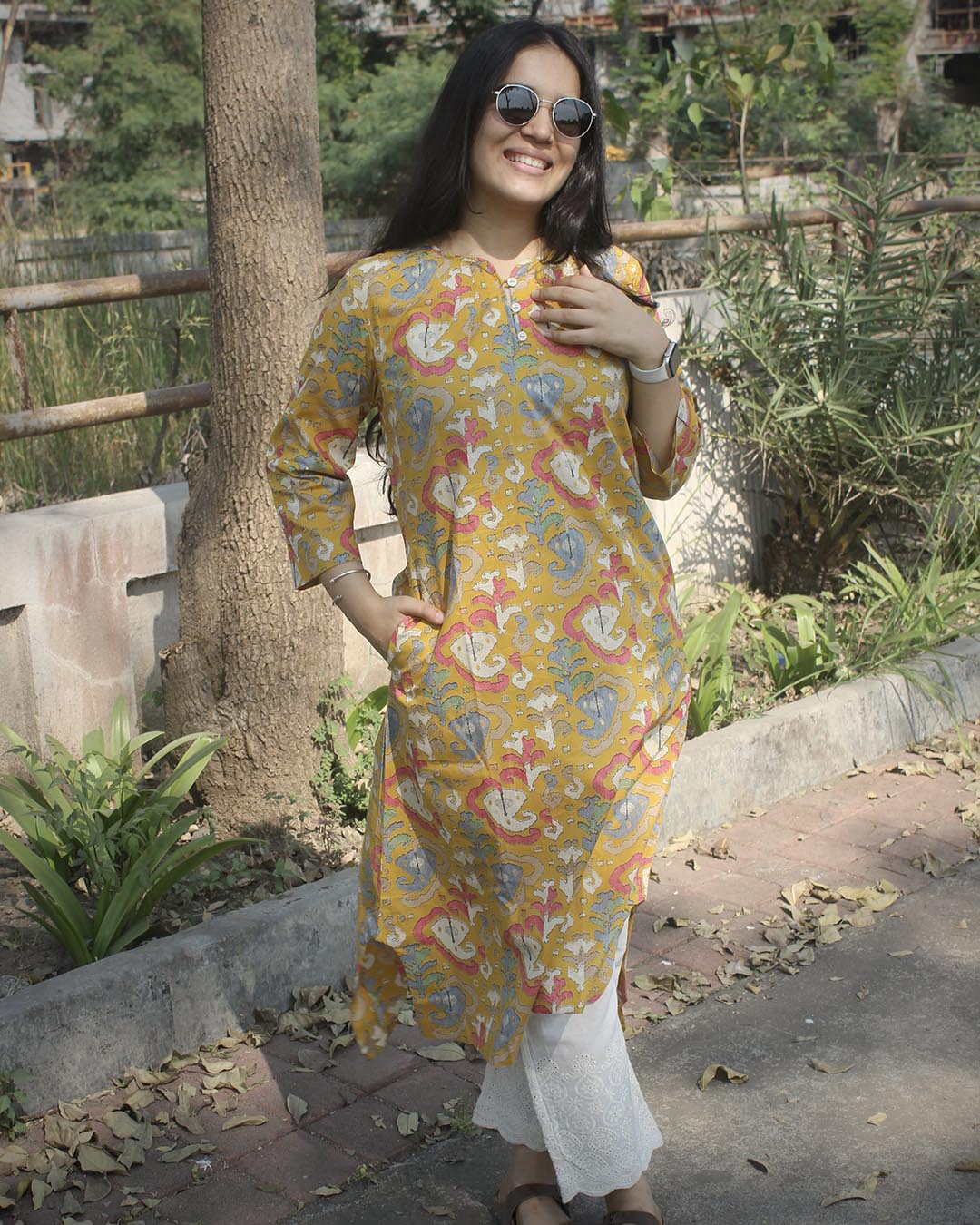 Printed Yellow Pure cotton kurta