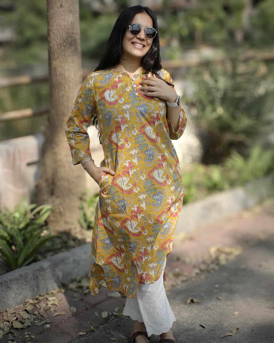 Printed Yellow Pure cotton kurta