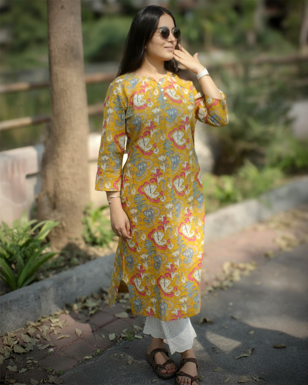 Printed Yellow Pure cotton kurta