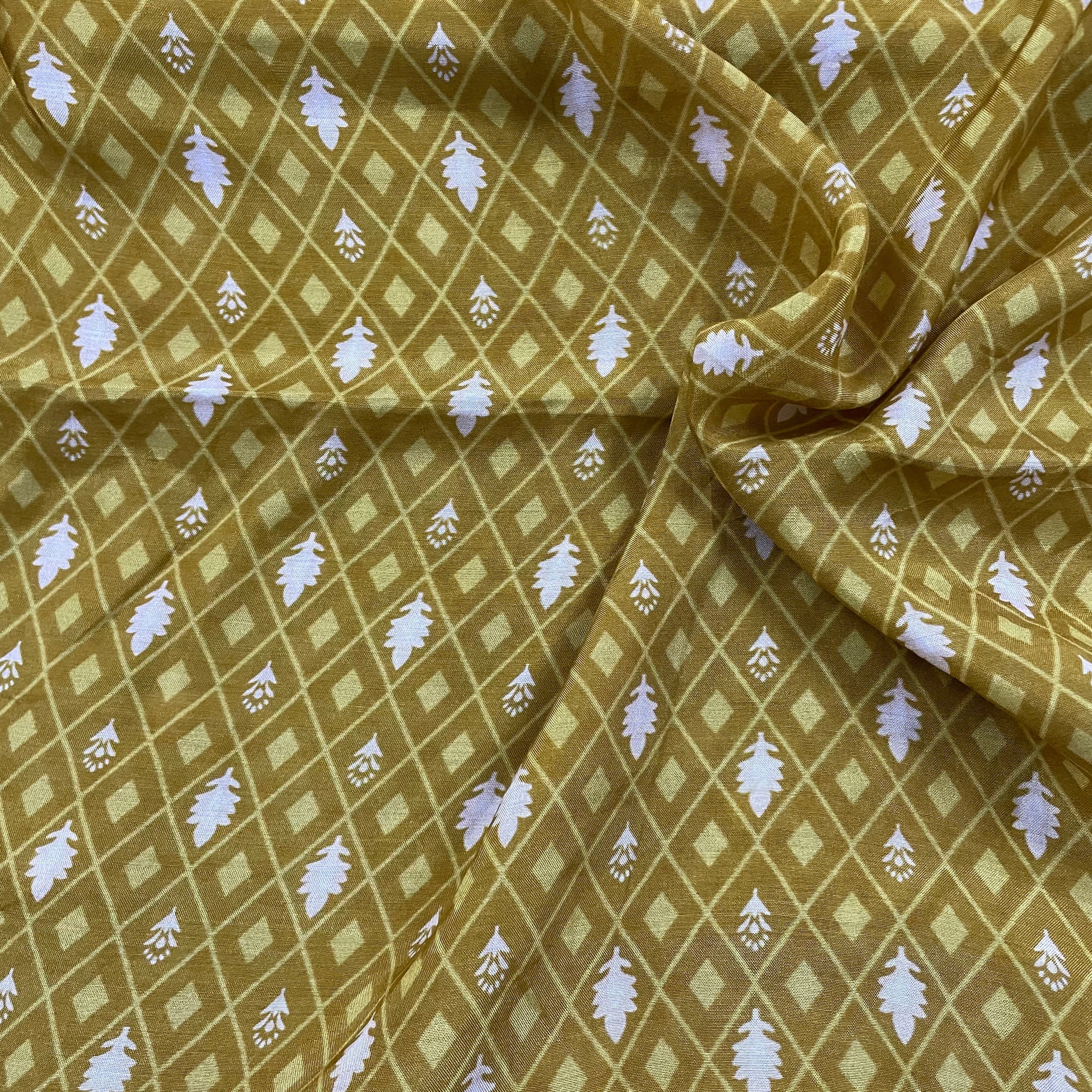Small print pure muslin khakhi green fabric per meter