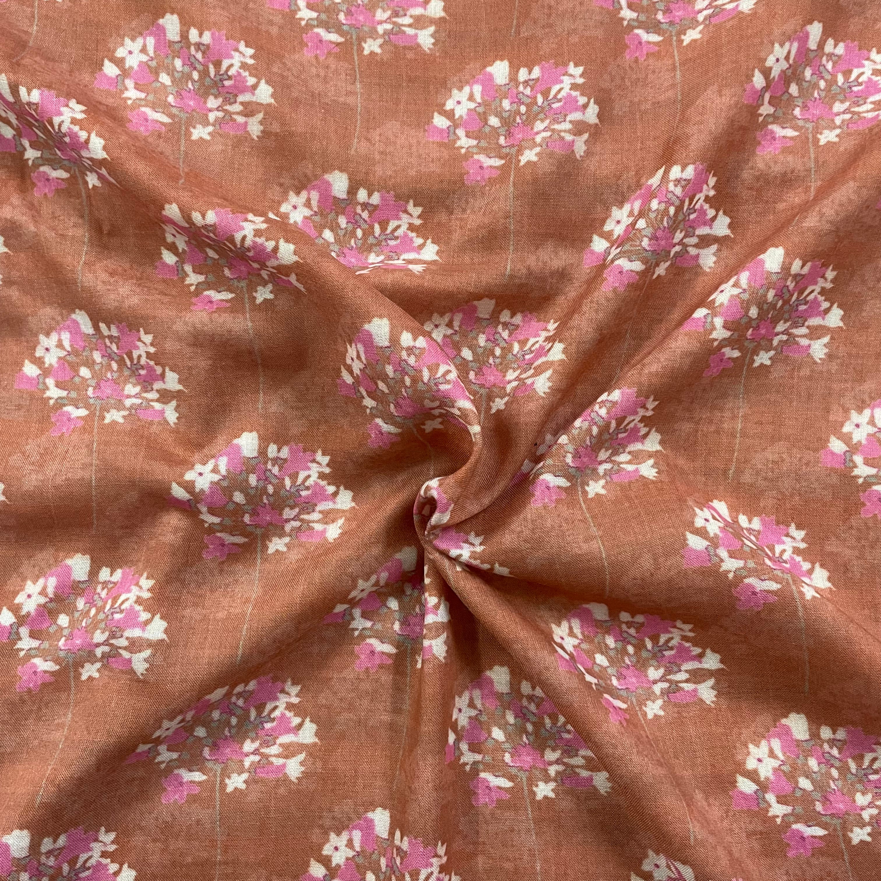 Floral subtle print on mul cotton fabric per meter