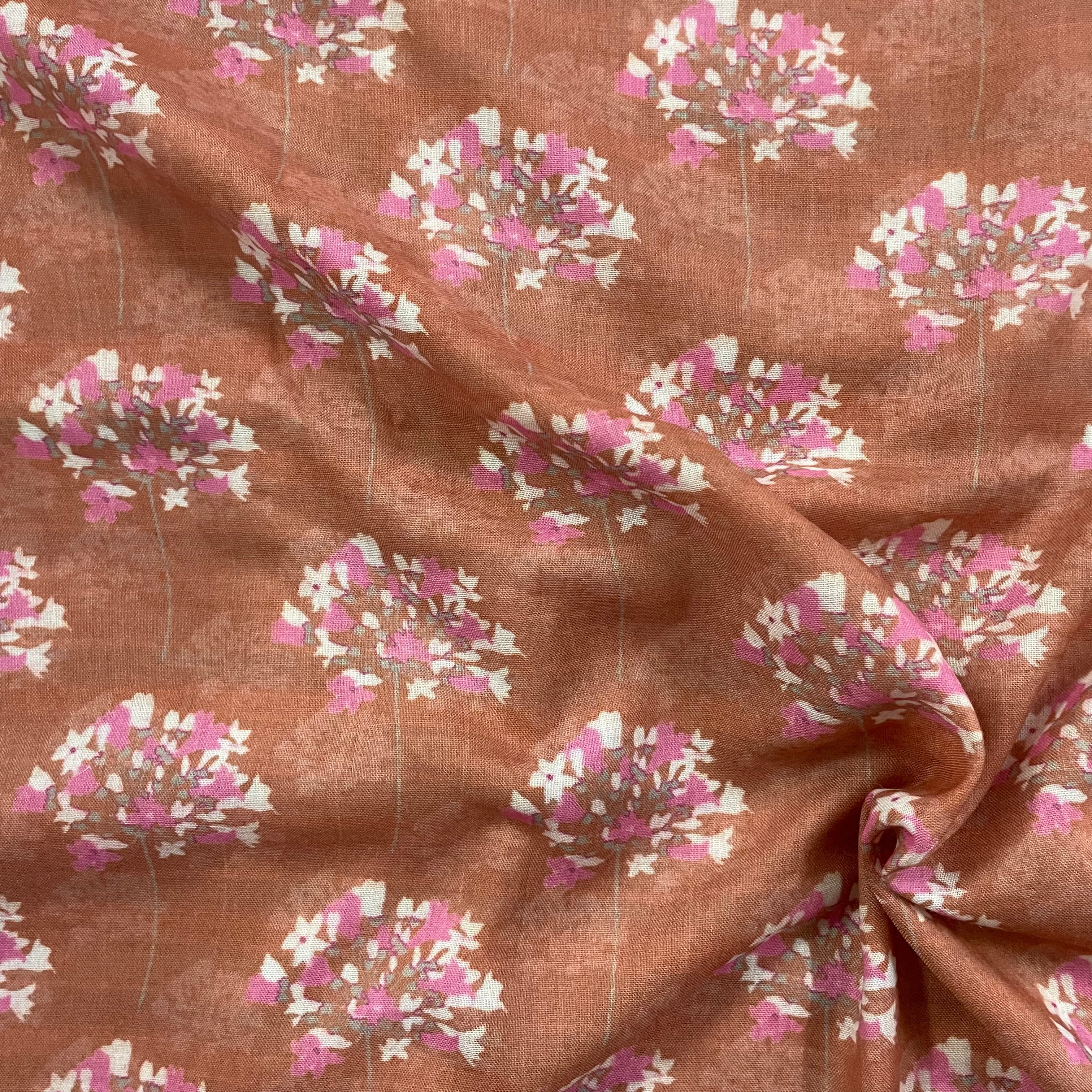 Floral subtle print on mul cotton fabric per meter