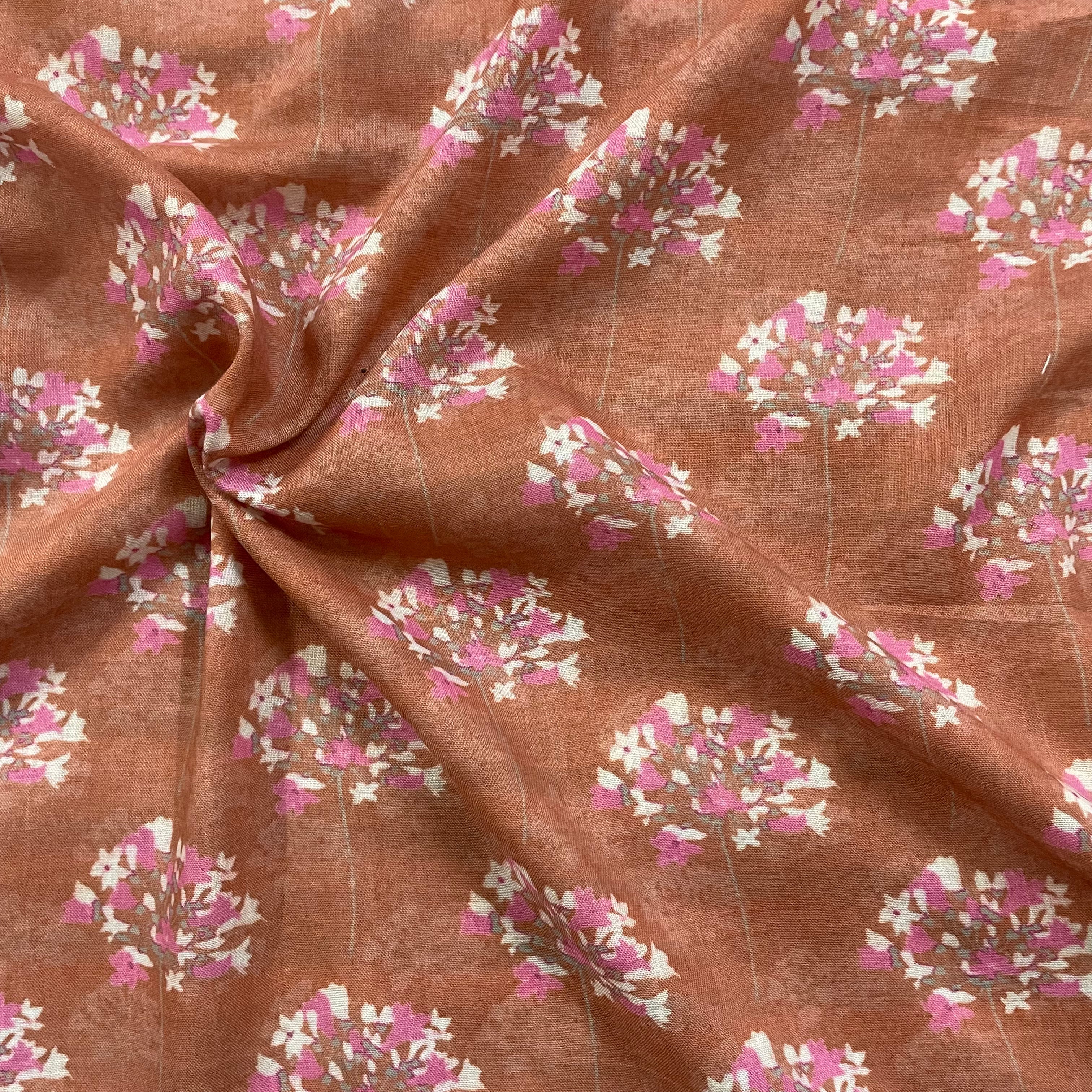 Floral subtle print on mul cotton fabric per meter