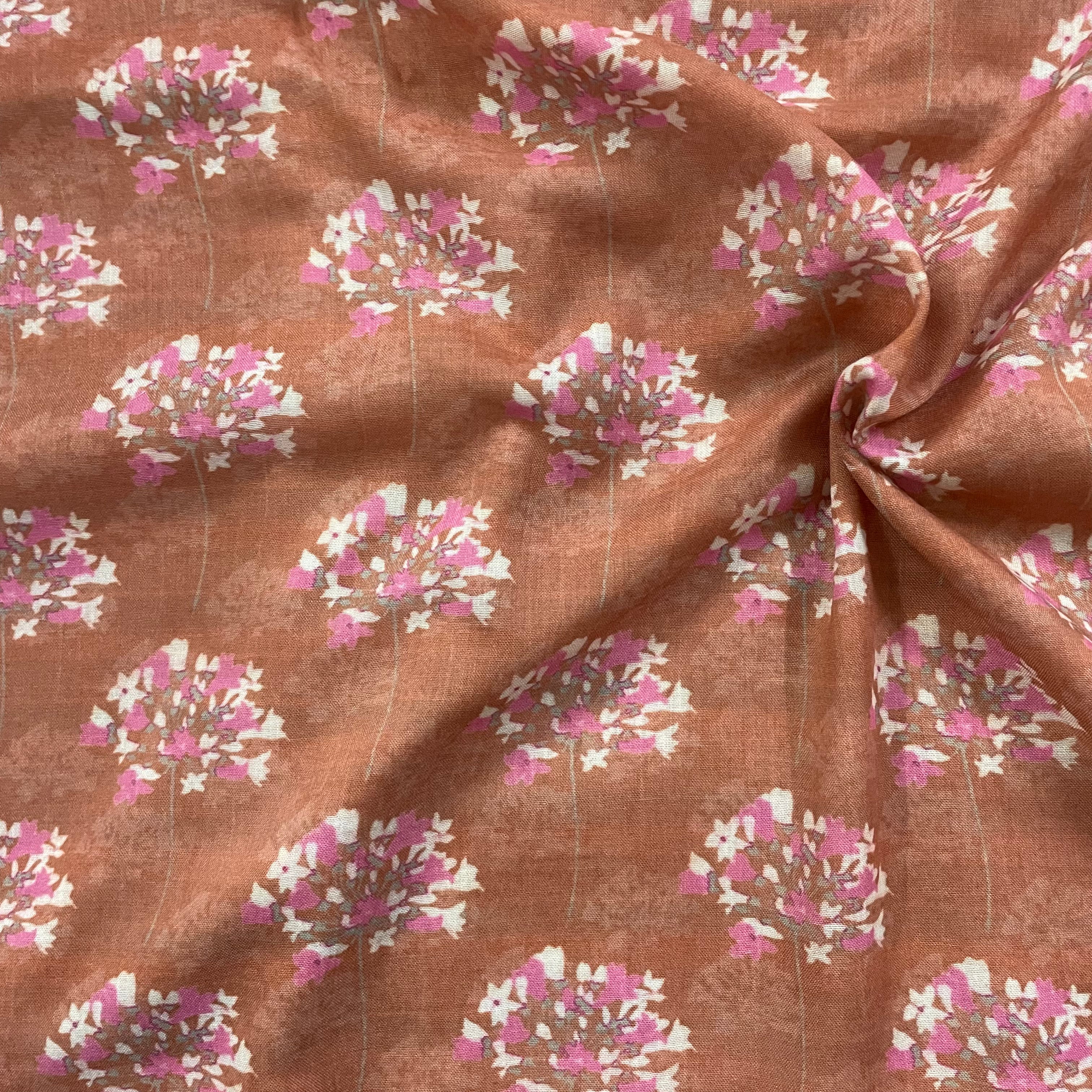 Floral subtle print on mul cotton fabric per meter