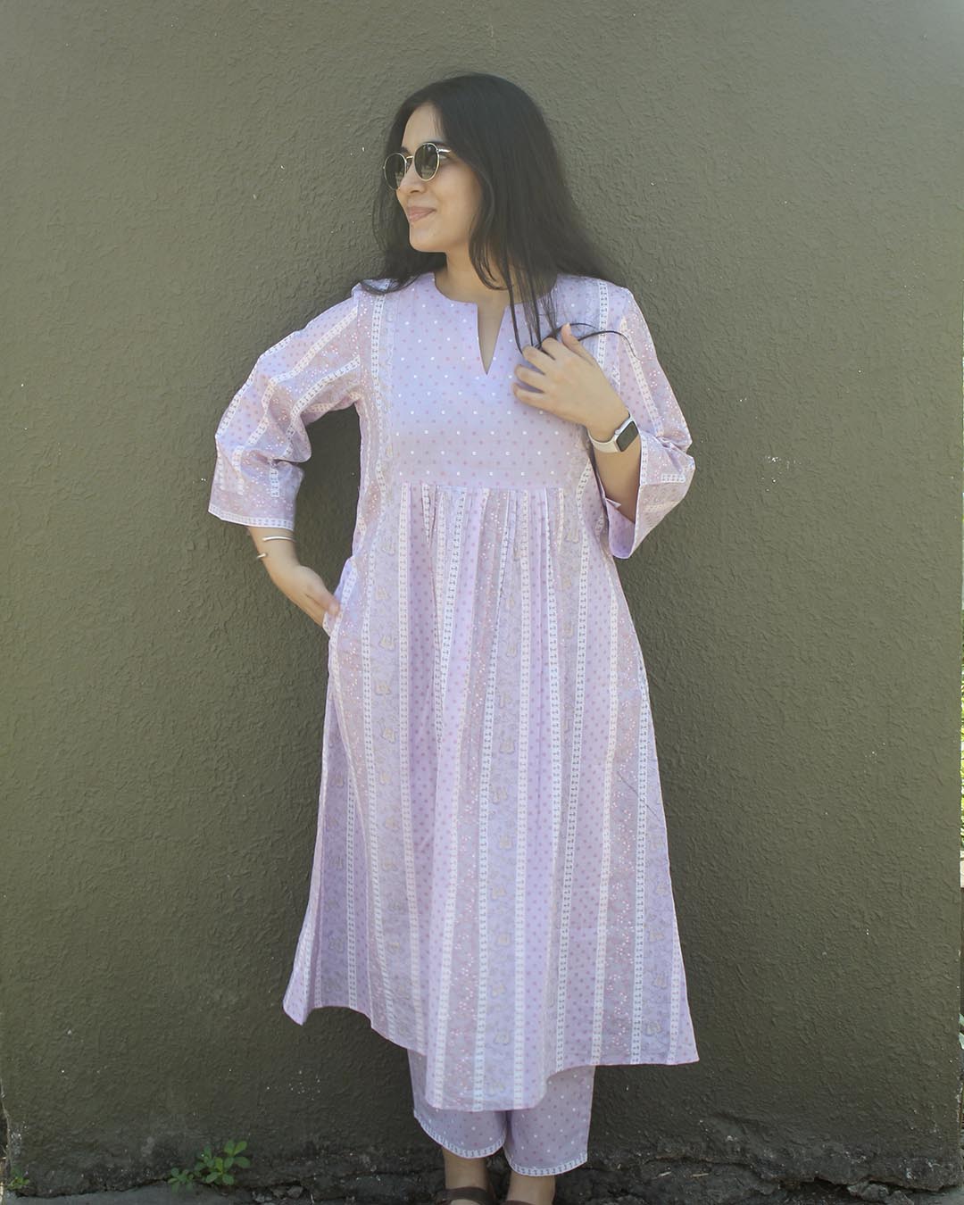 Ruhi Pure Cotton Kurta Set - Light Lavender- Set of 2