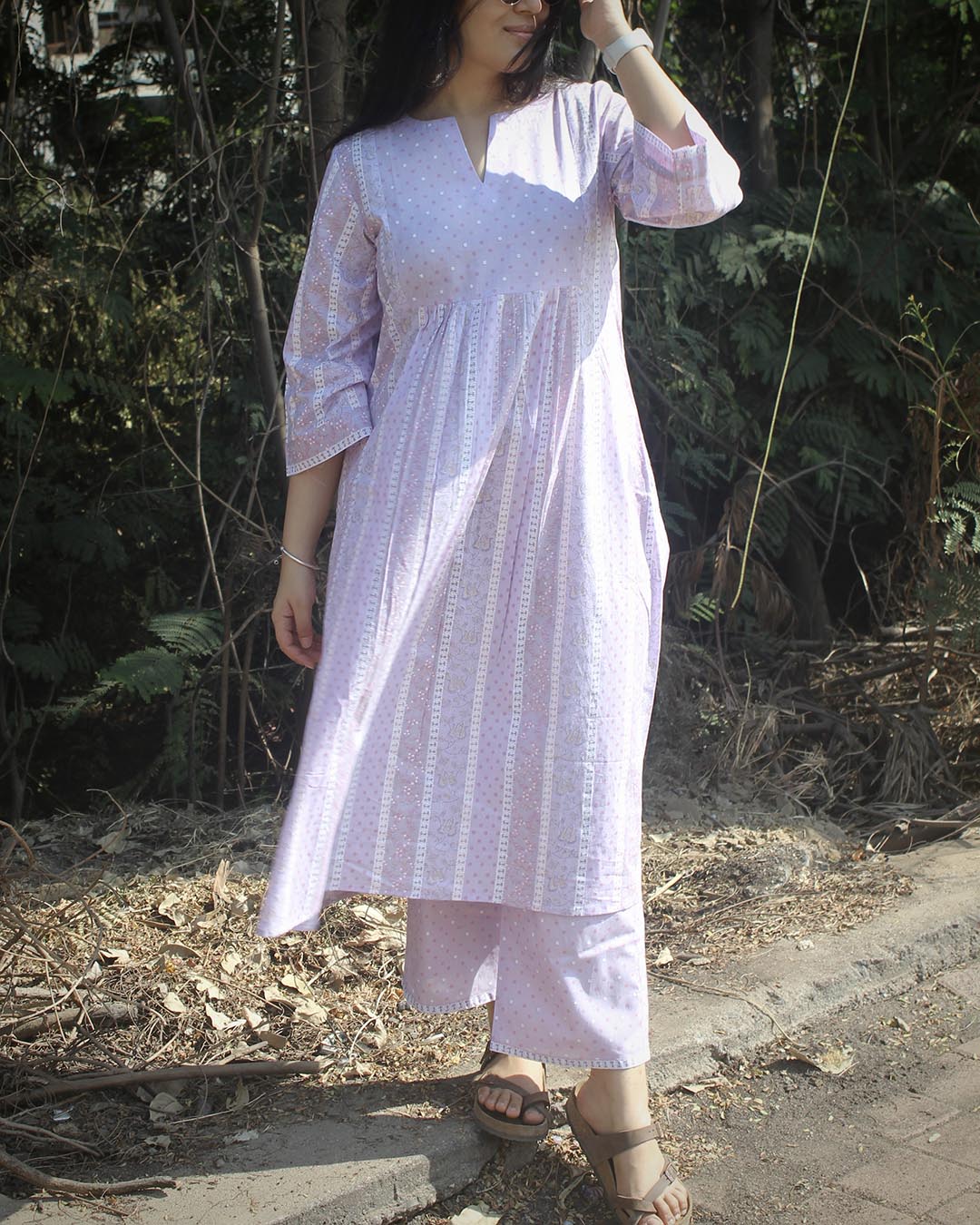 Ruhi Pure Cotton Kurta Set - Light Lavender- Set of 2