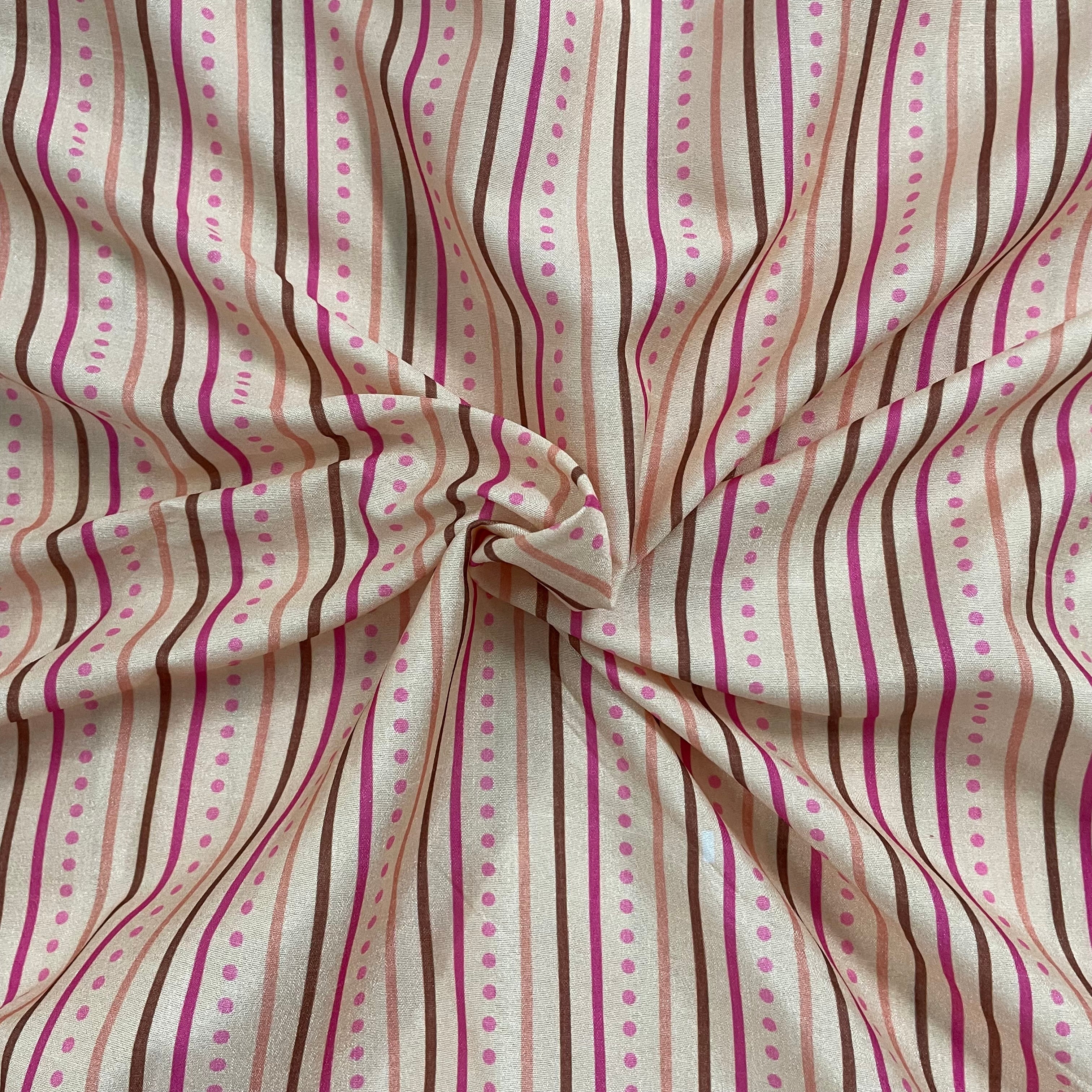 Stripes contrast print on Silk fabric per meter