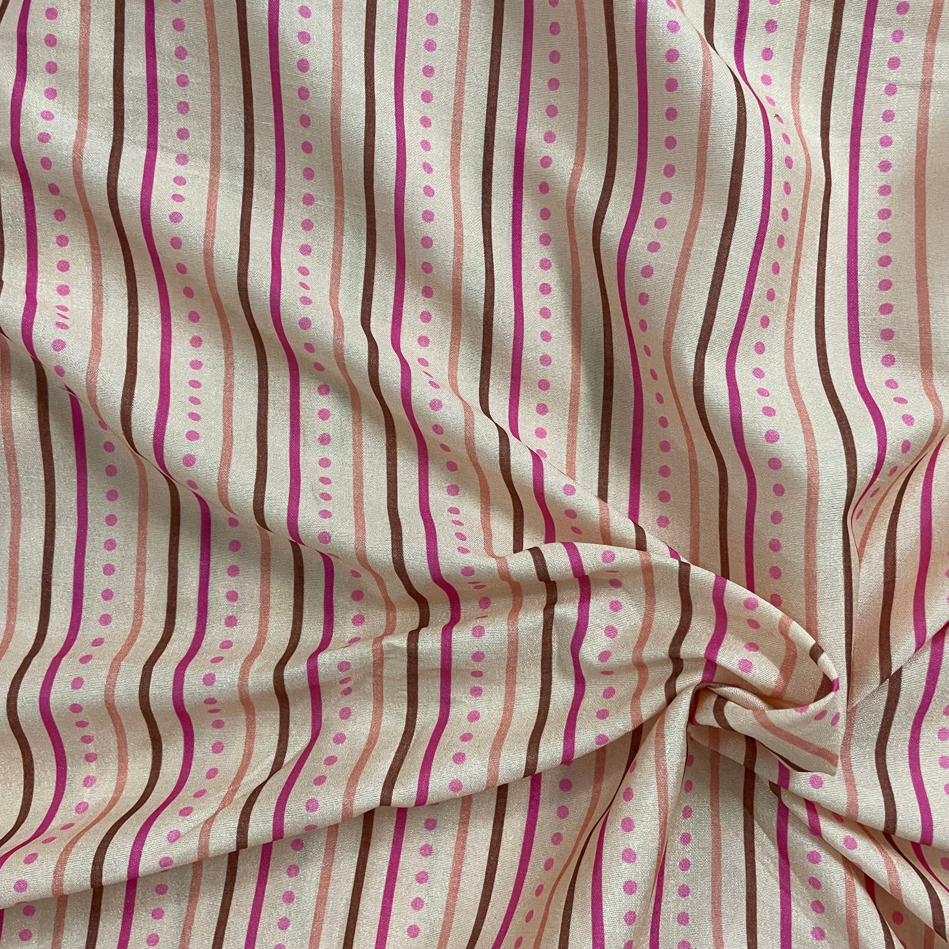 Stripes contrast print on Silk fabric per meter