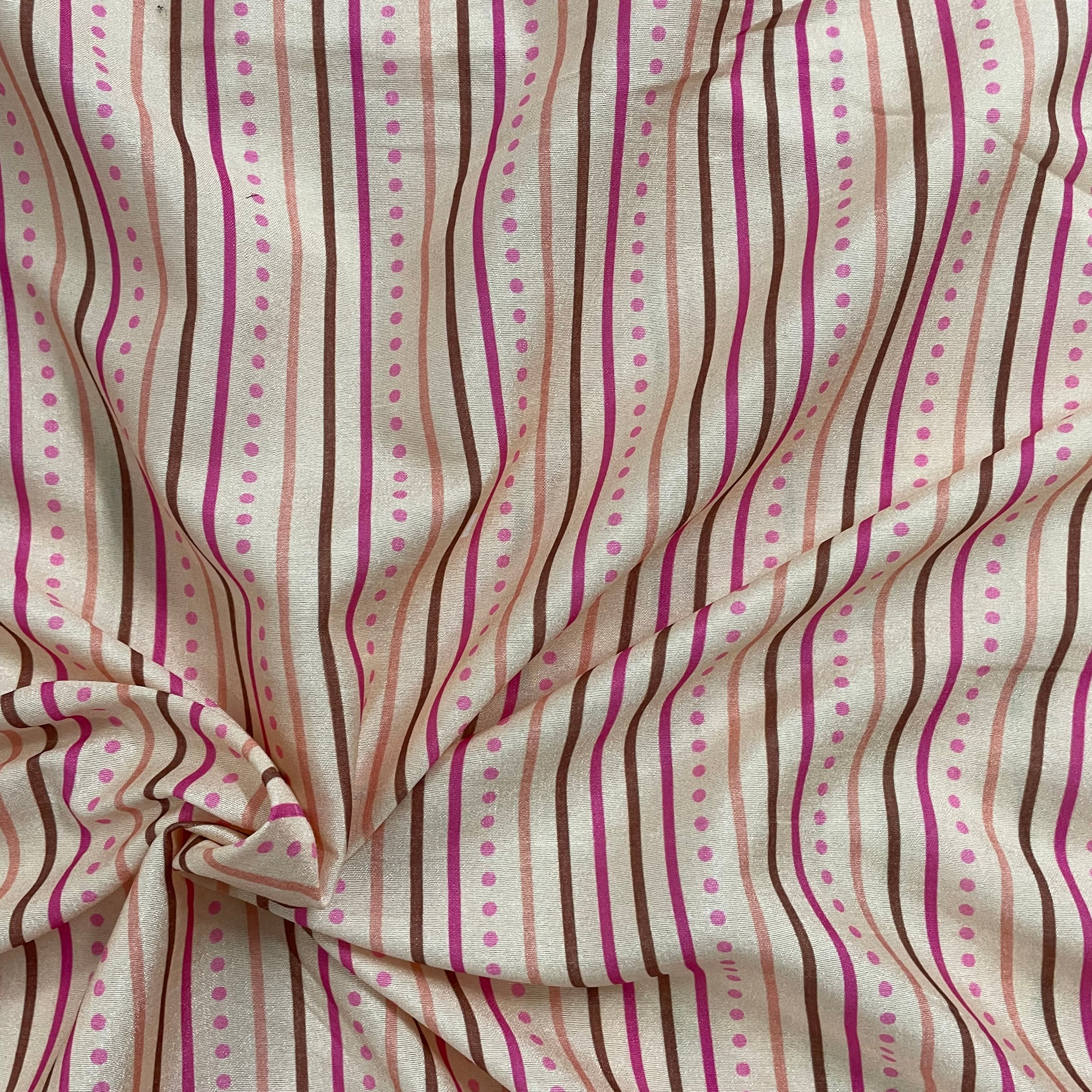 Stripes contrast print on Silk fabric per meter