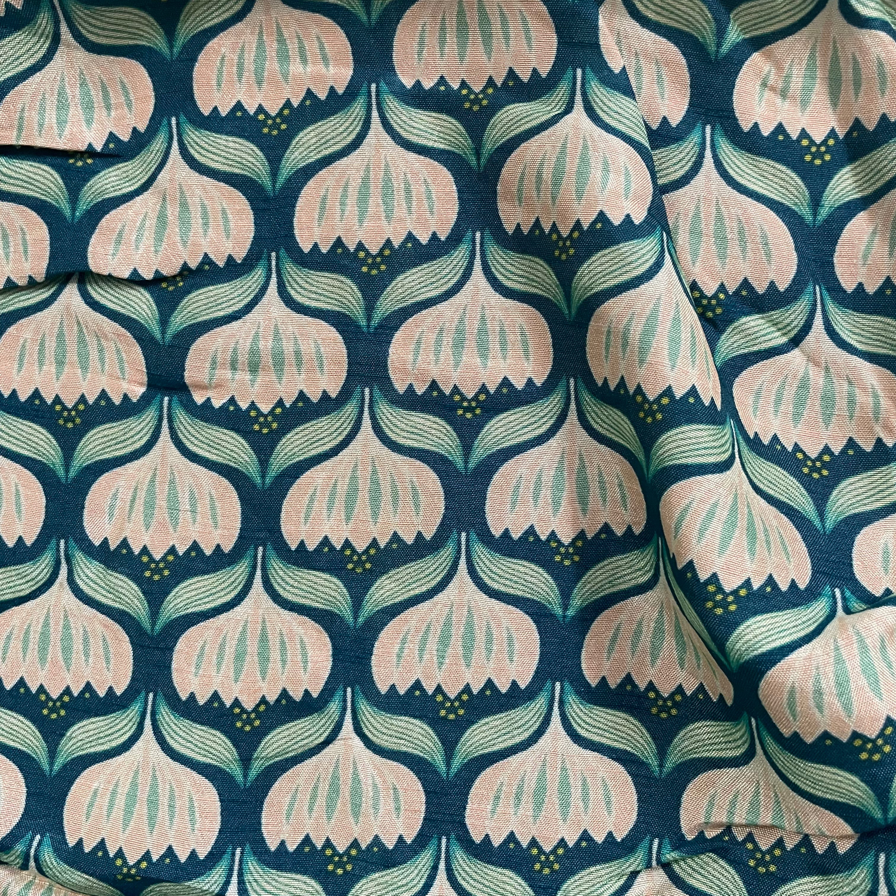 Abstract print on teal shade pure muslin fabric per meter- 58 width
