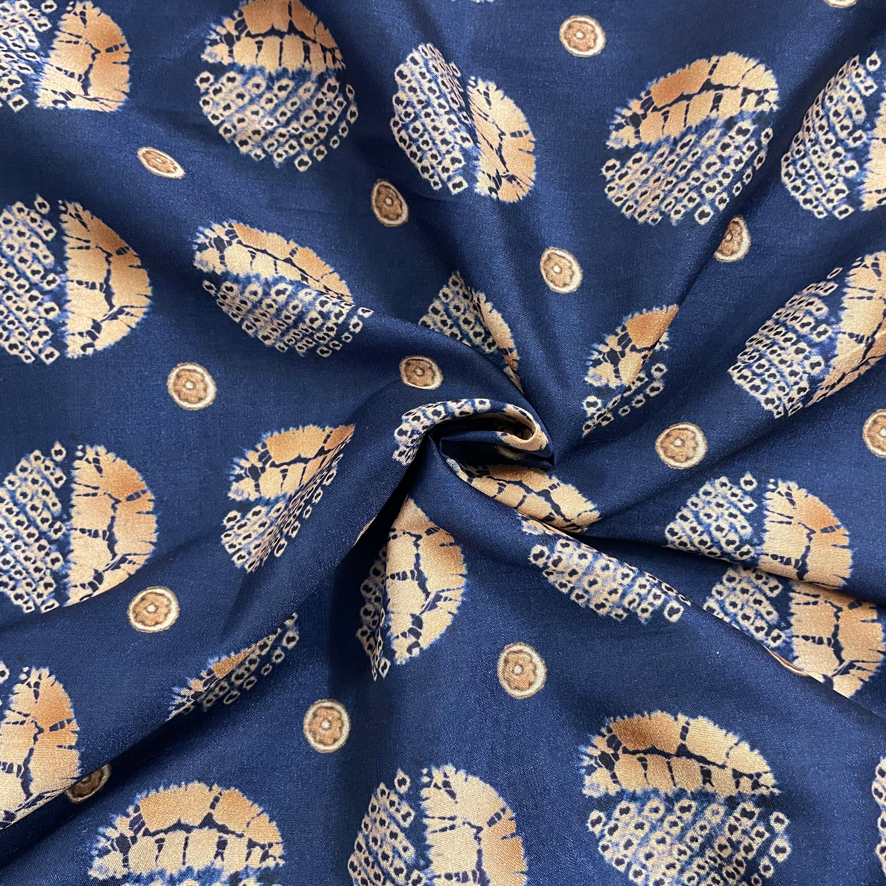 Abstract circular print on silk fabric per meter