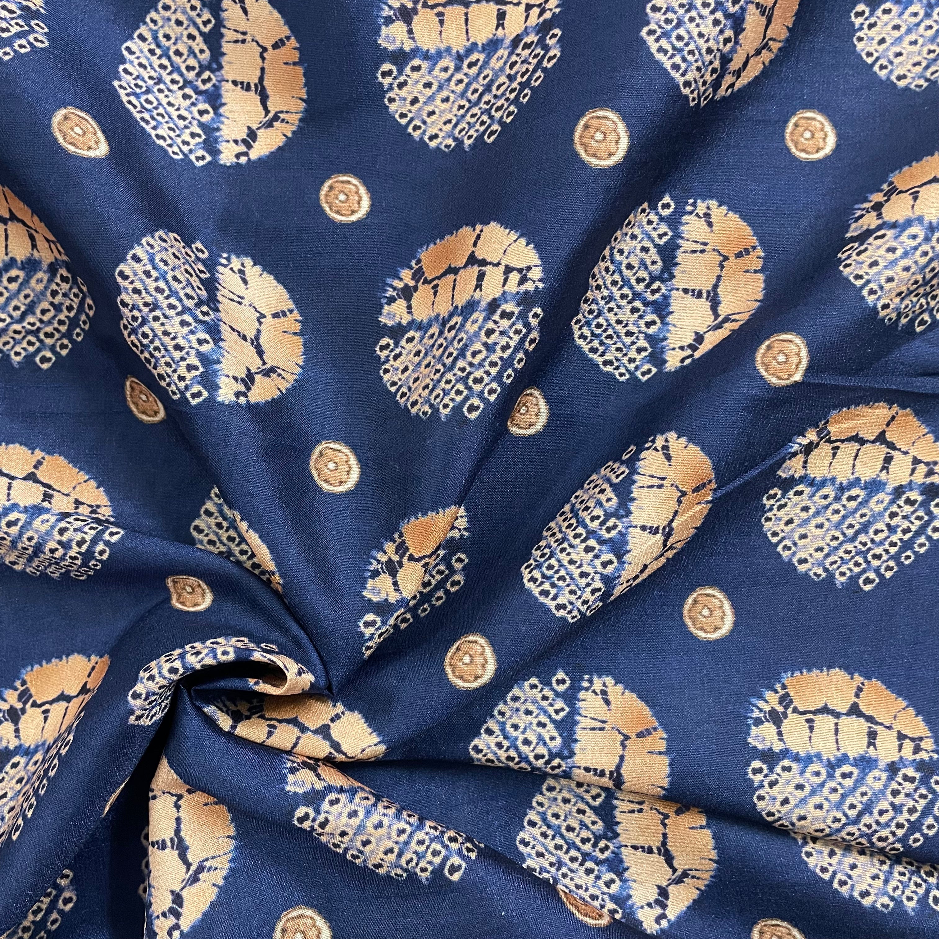 Abstract circular print on silk fabric per meter