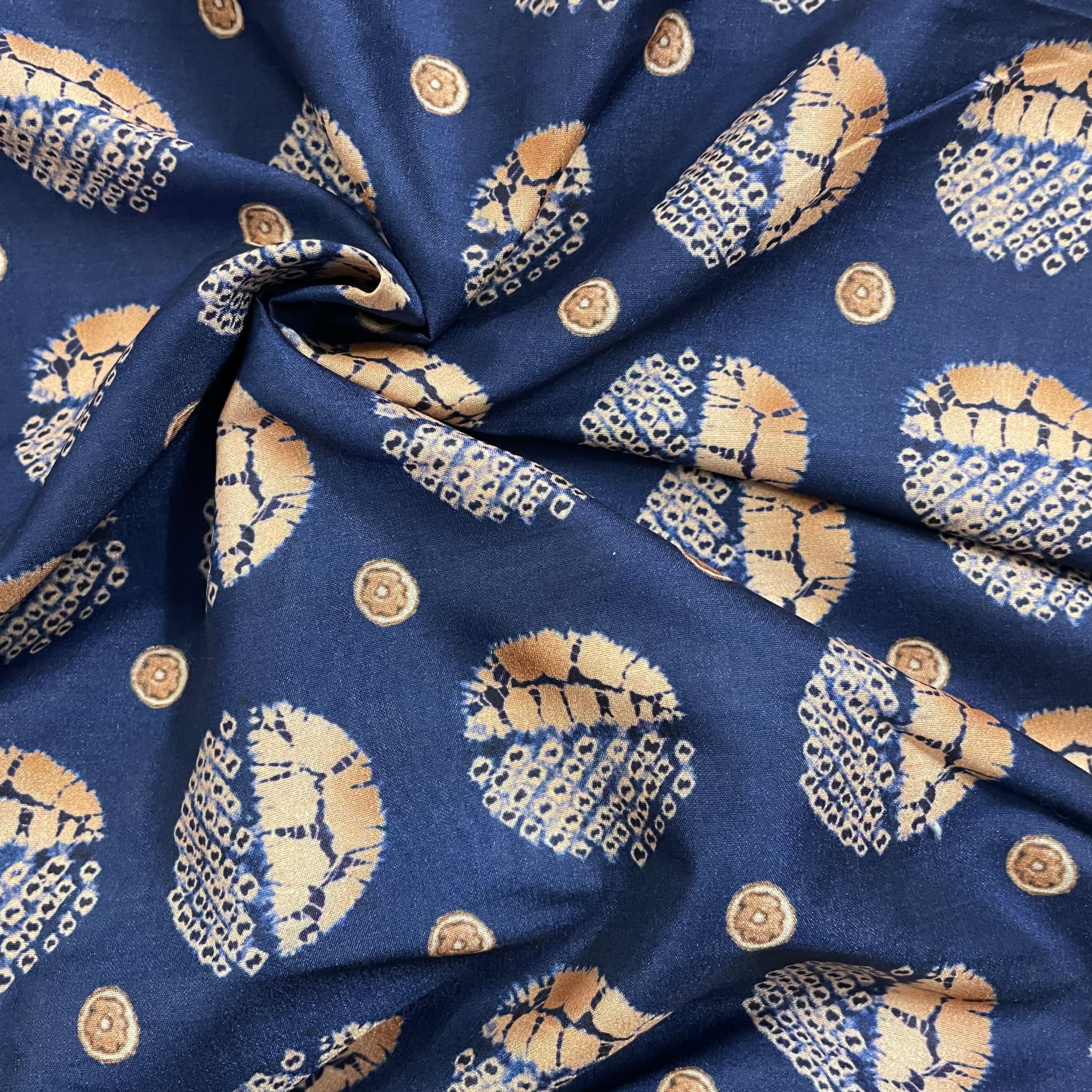 Abstract circular print on silk fabric per meter