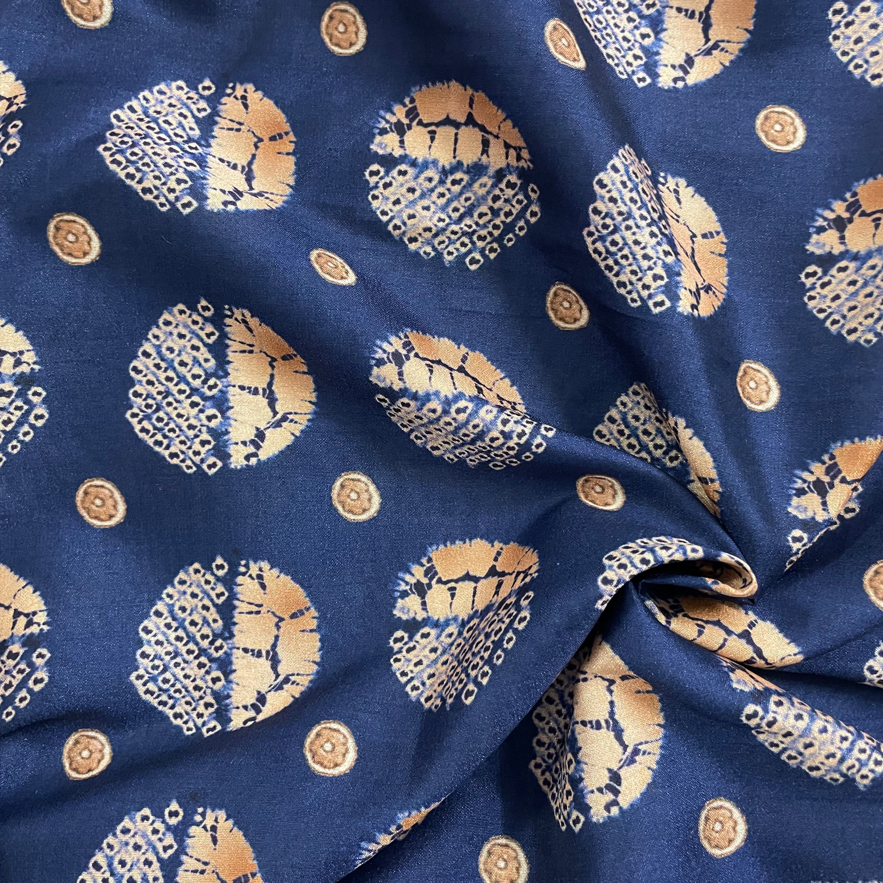 Abstract circular print on silk fabric per meter