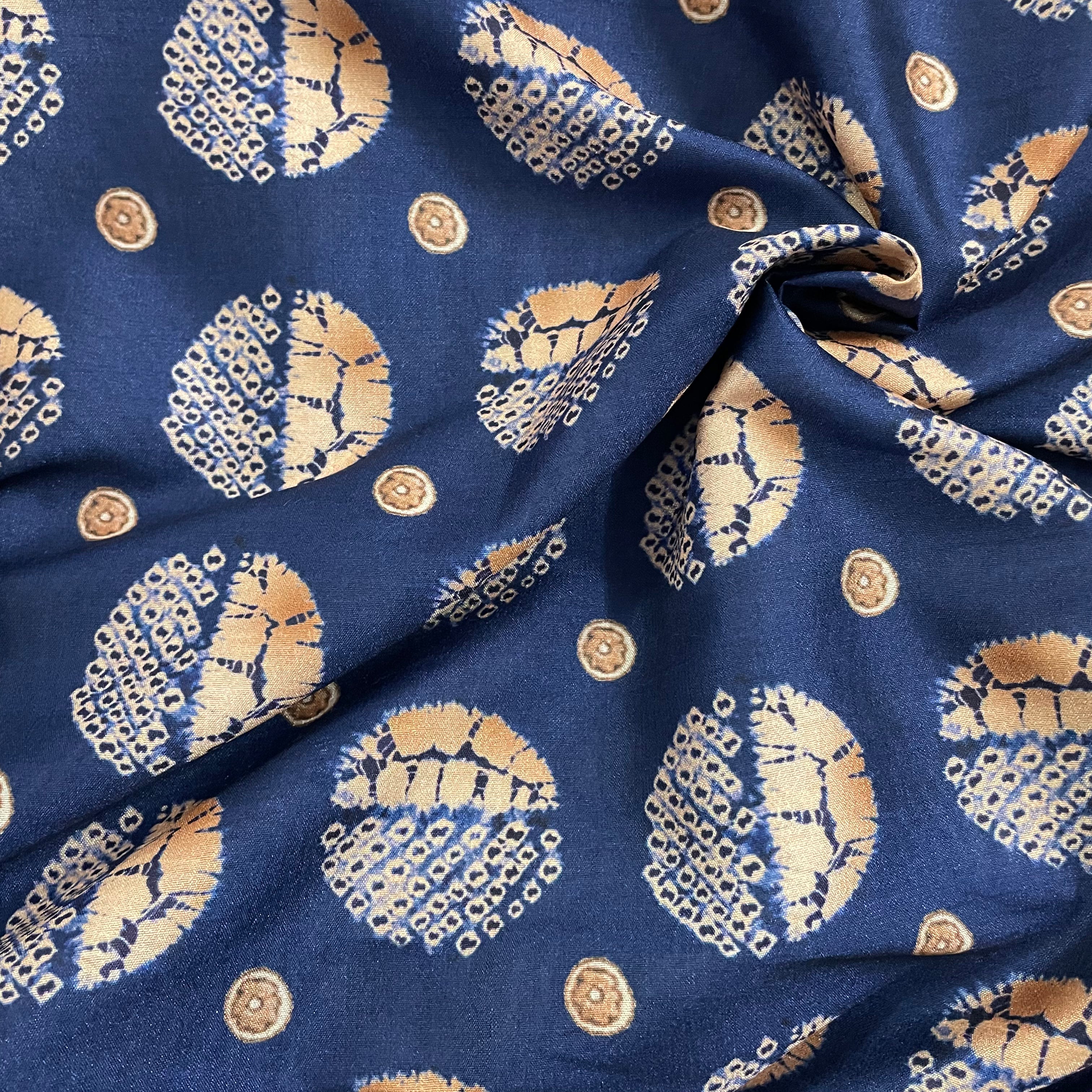 Abstract circular print on silk fabric per meter