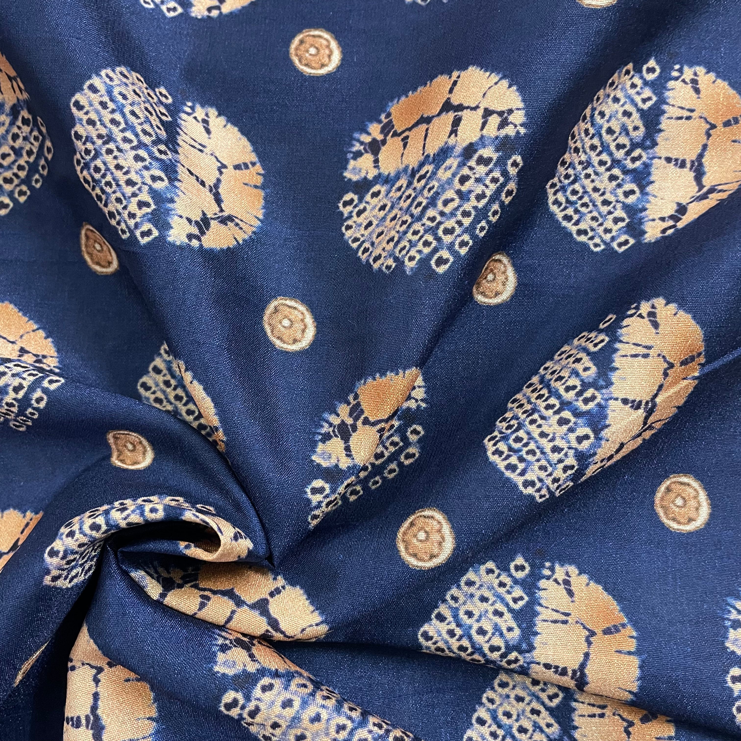 Abstract circular print on silk fabric per meter