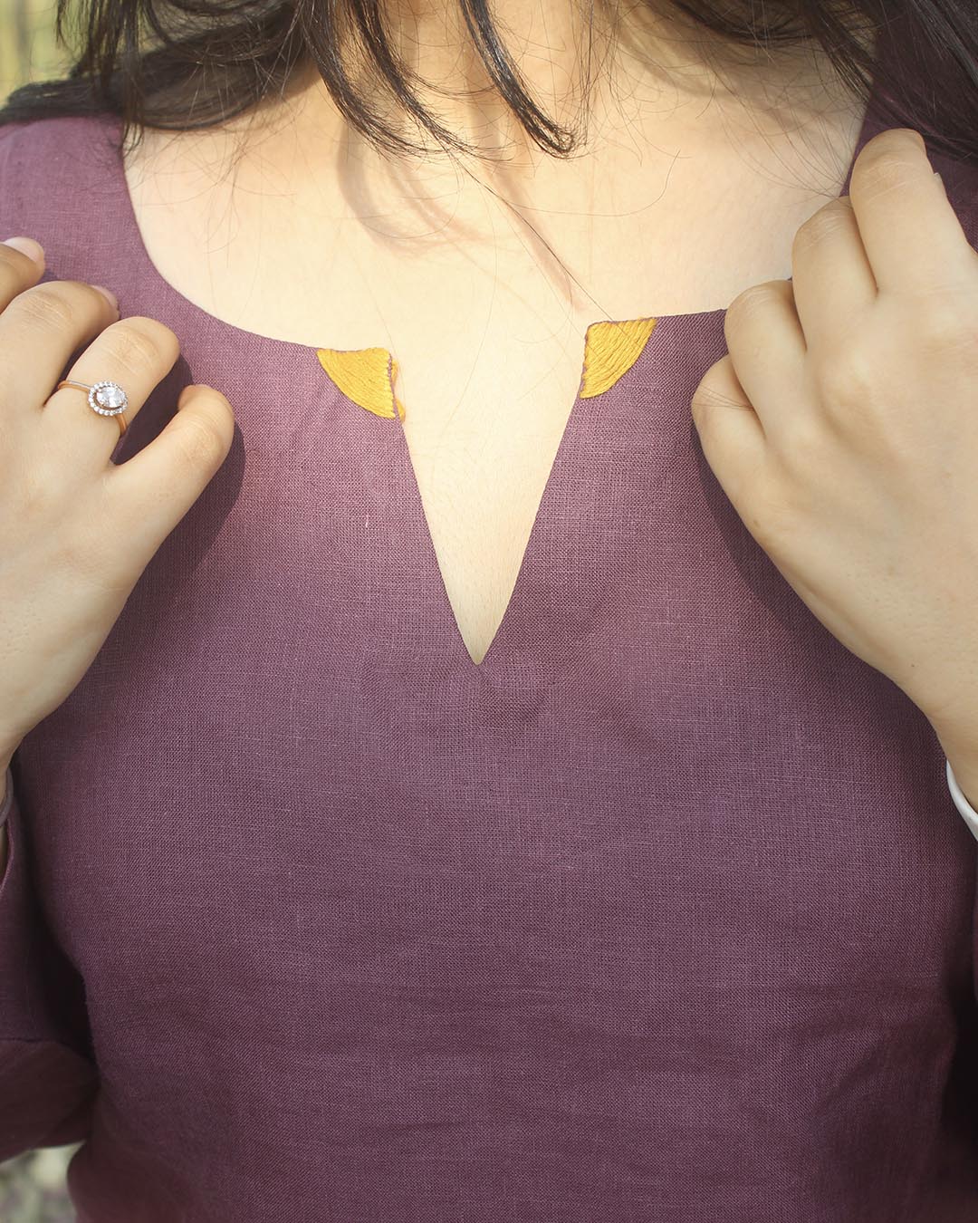 Plum Premium Linen kurta set with Handwork detail