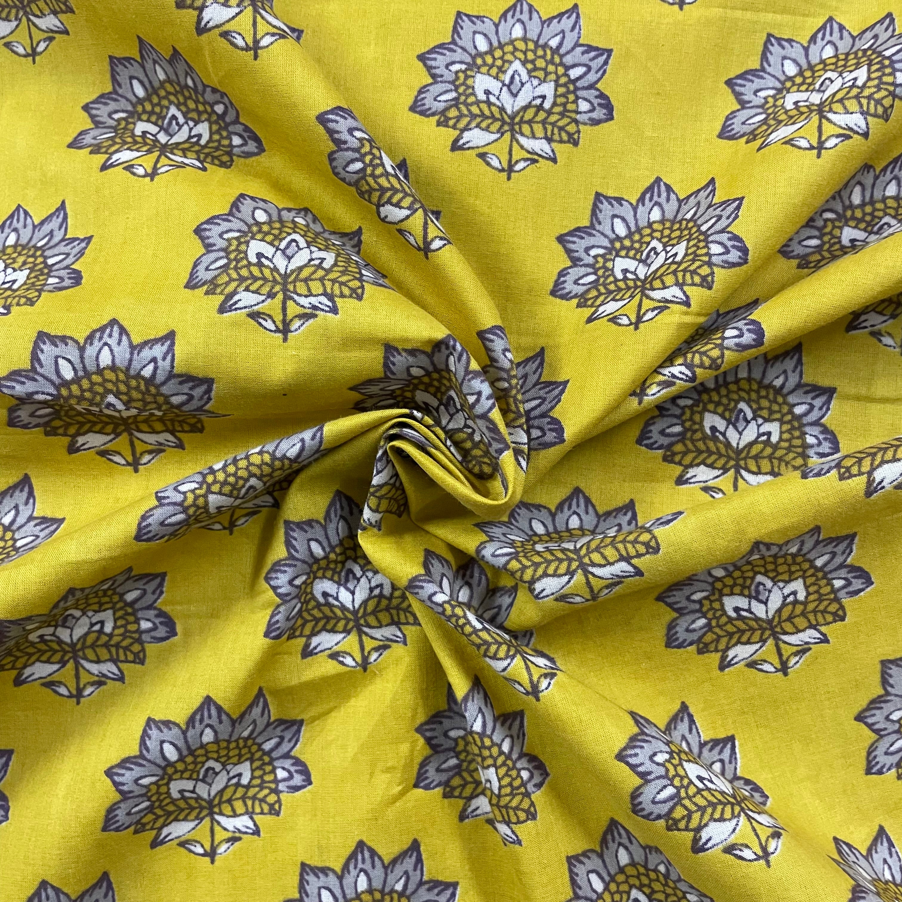 Yellow print pure cotton fabric per meter