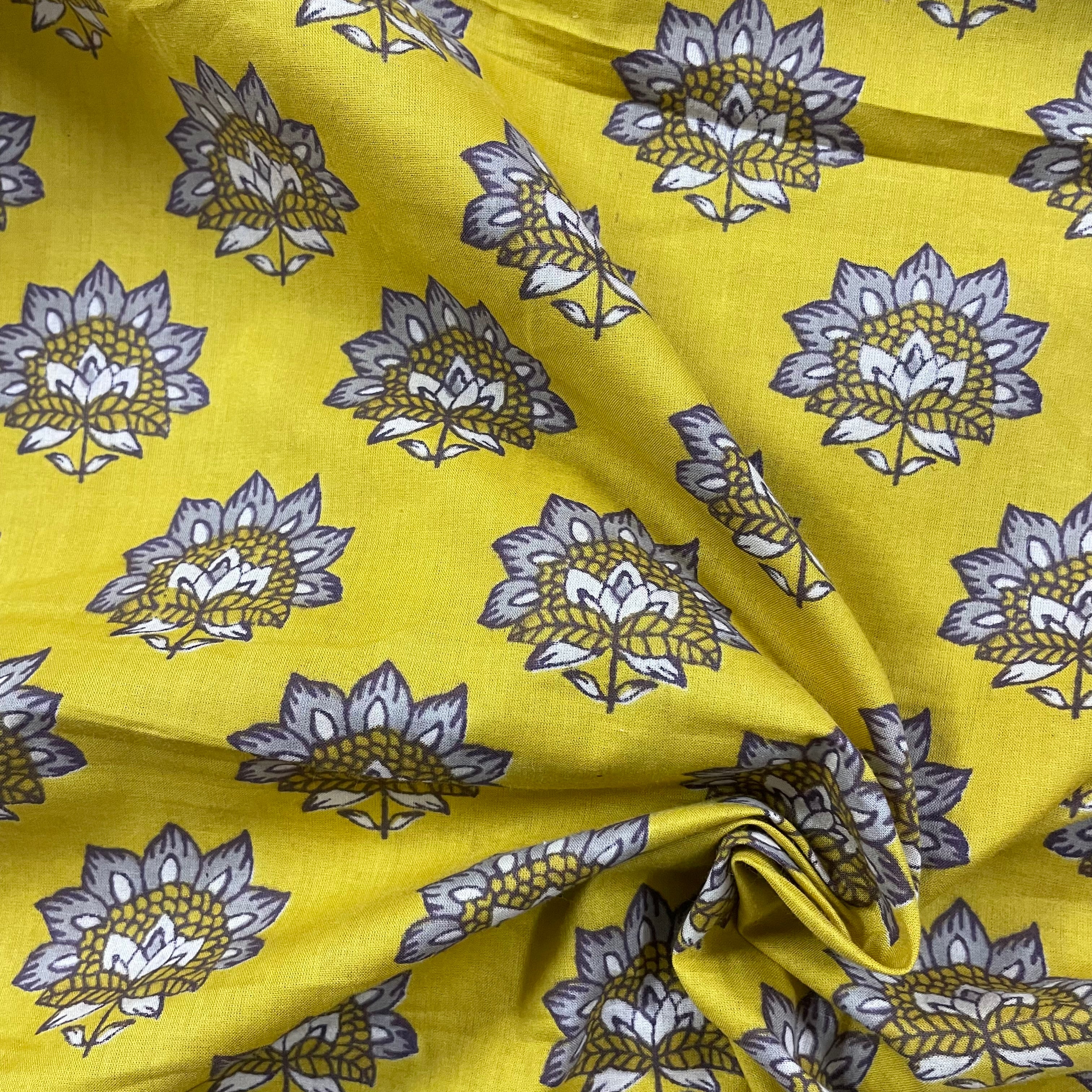 Yellow print pure cotton fabric per meter