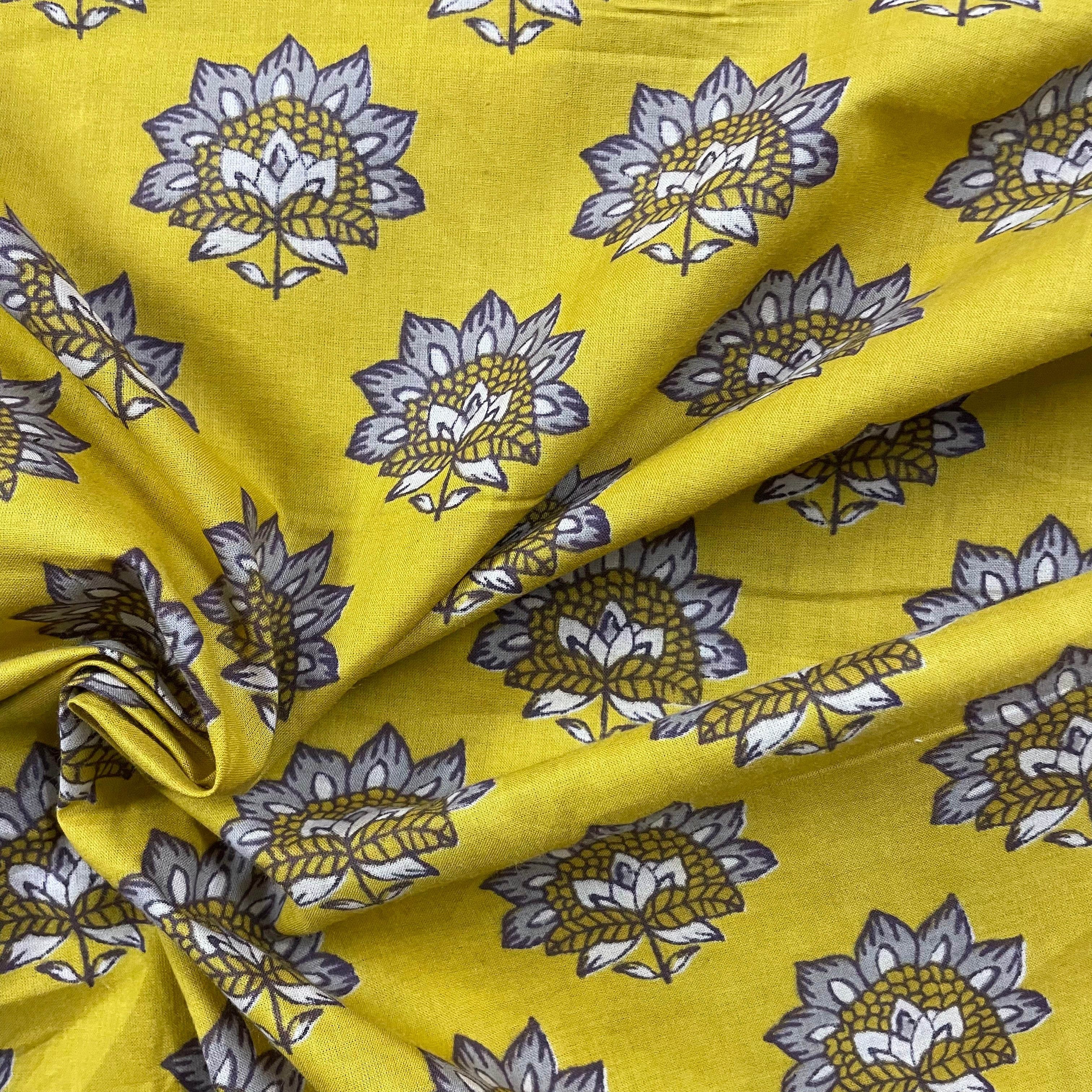 Yellow print pure cotton fabric per meter