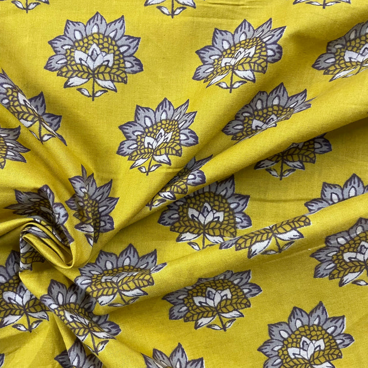 Yellow print pure cotton fabric per meter