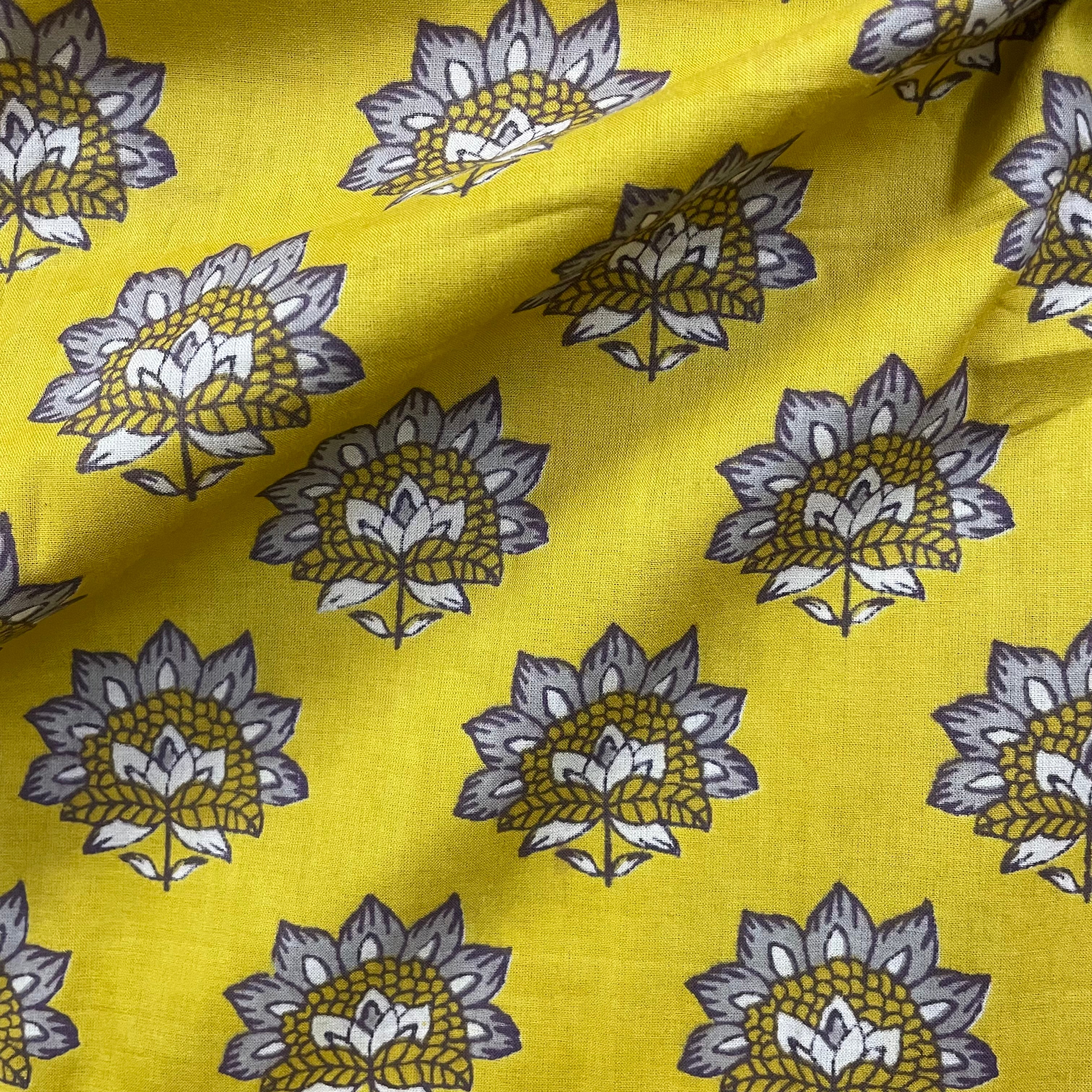 Yellow print pure cotton fabric per meter