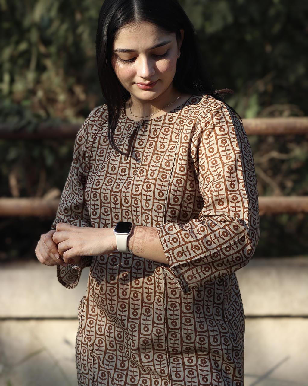 Earthy printed Long Kurta in Pure cotton