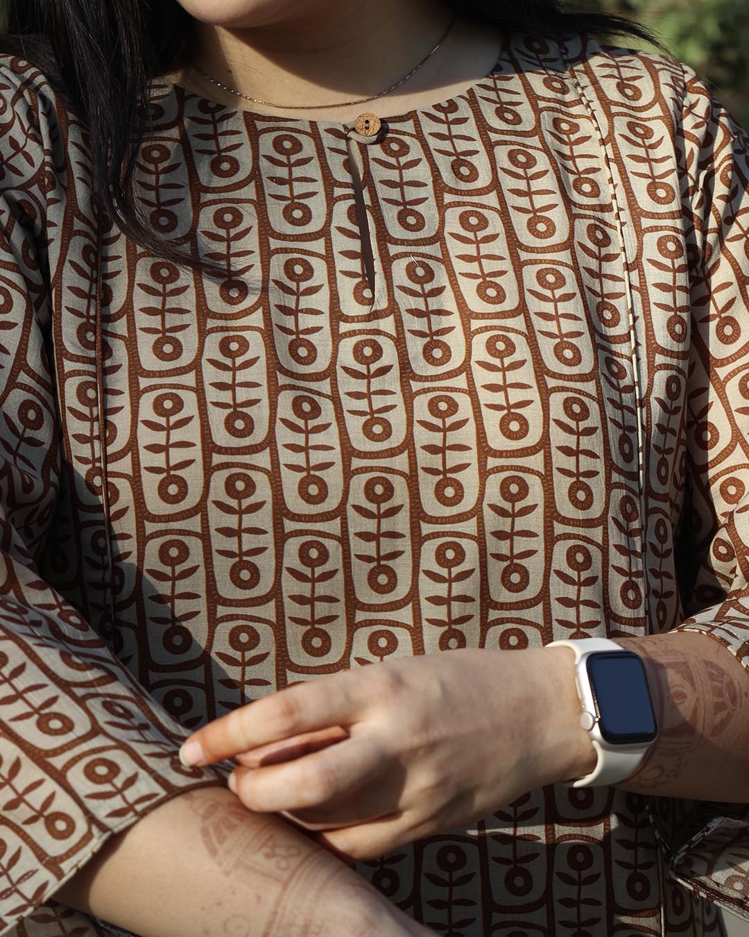 Earthy printed Long Kurta in Pure cotton