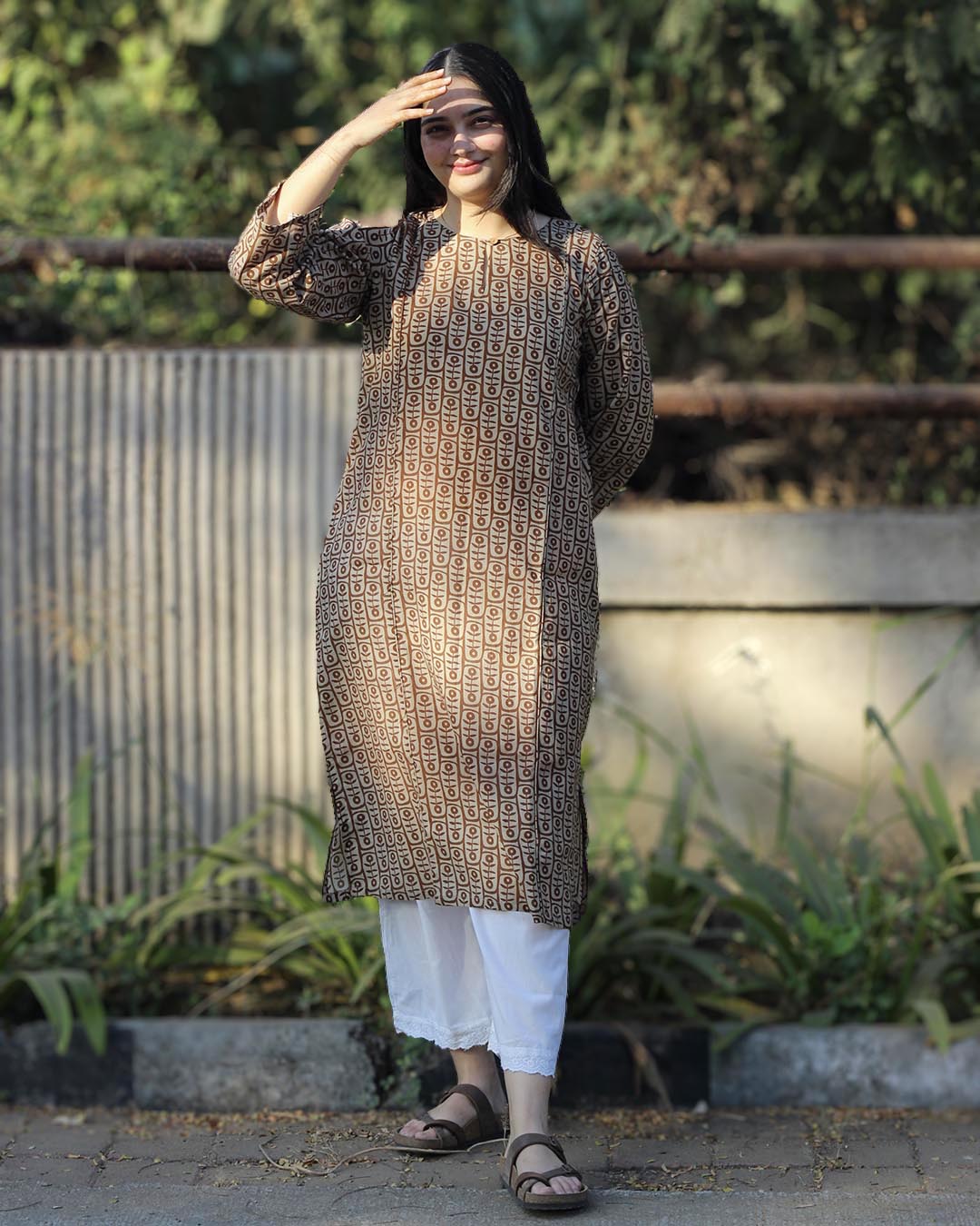 Earthy printed Long Kurta in Pure cotton