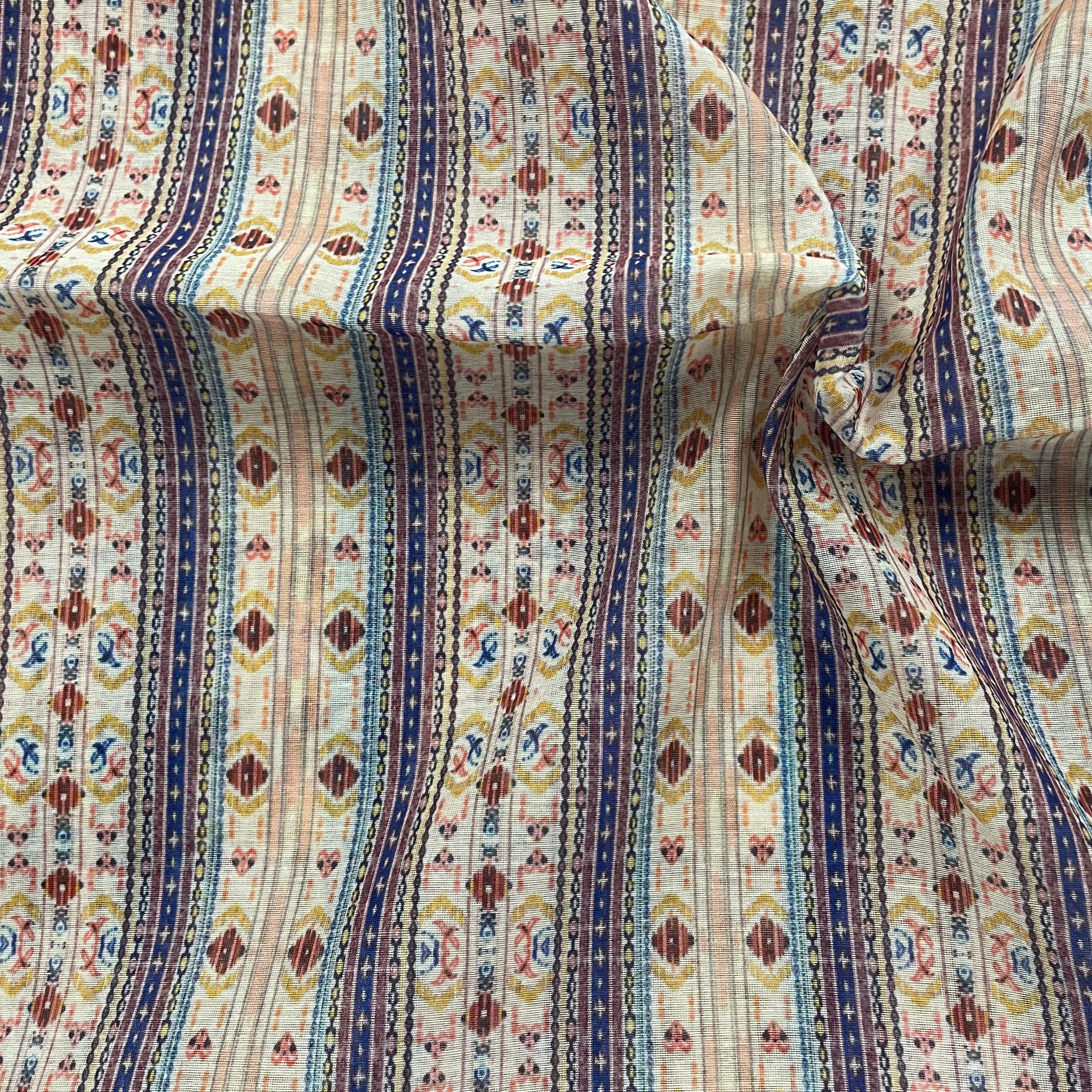 Royal contrast stripe print on chanderi fabric