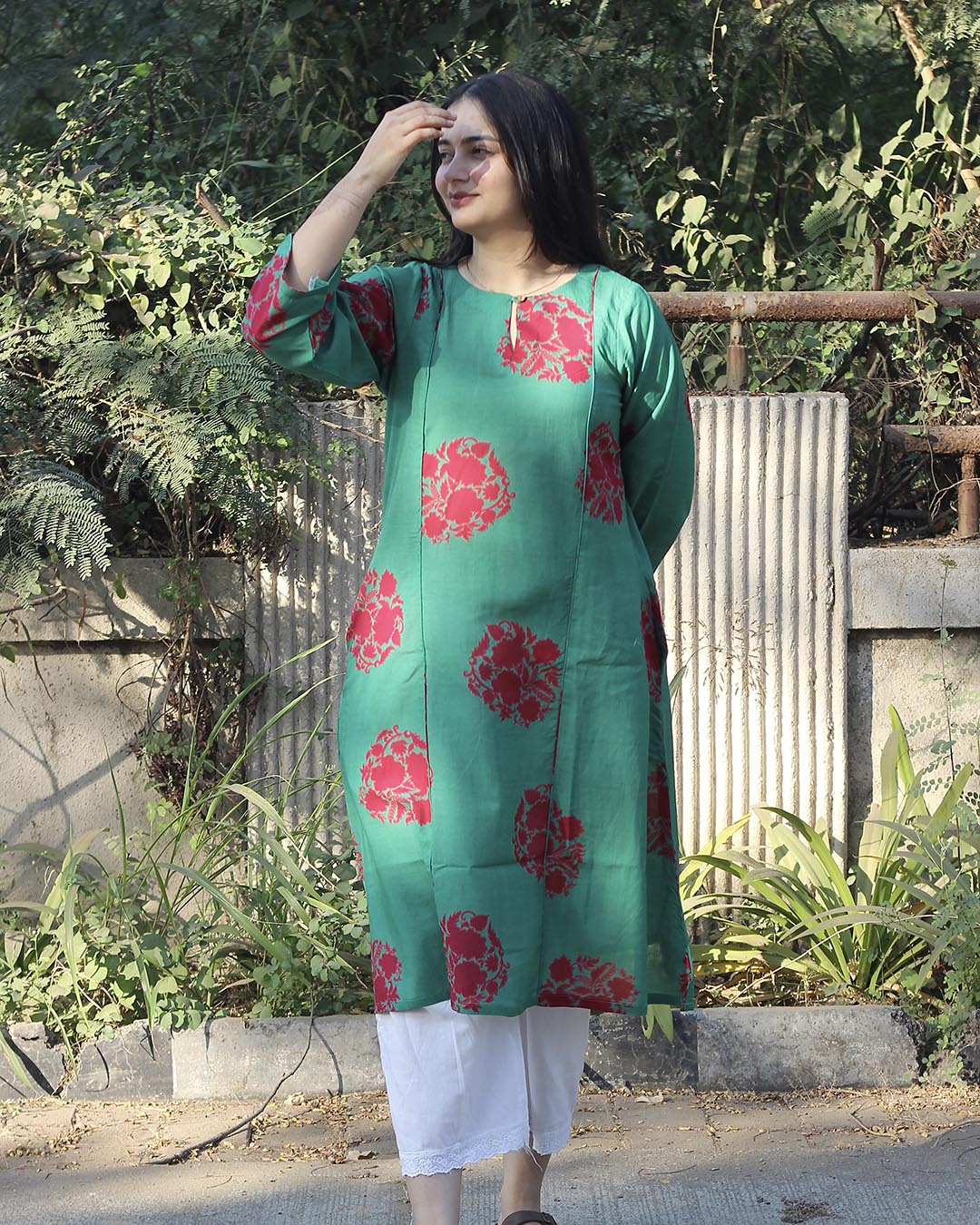 Sea Green Long kurta in Pure cotton