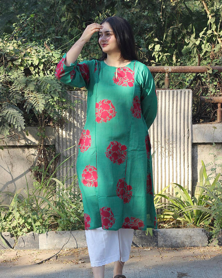 Sea Green Long kurta in Pure cotton